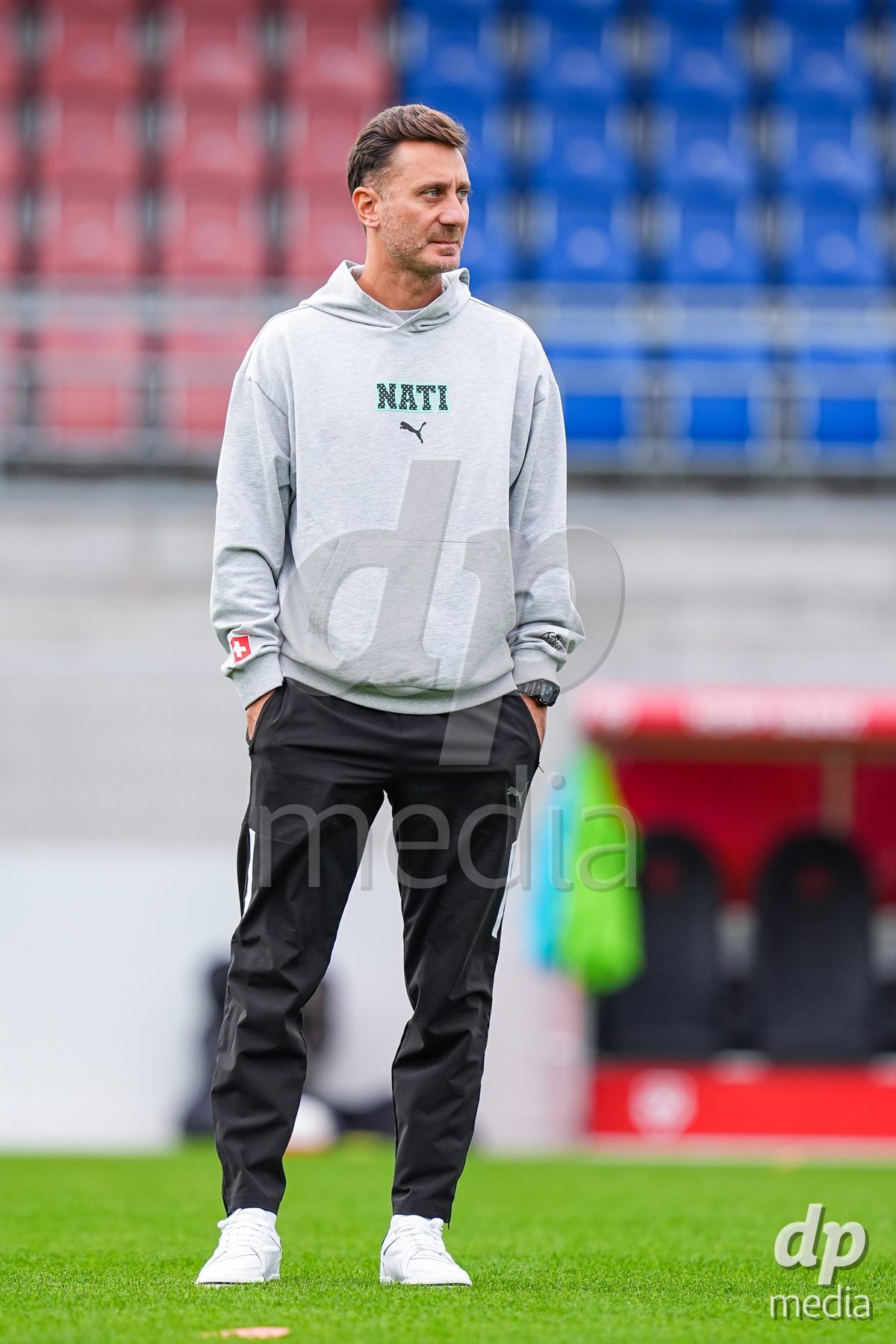 VADUZ, LIECHTENSTEIN - OCTOBER 18: Headcoach of Switzerland Ilija Borenovic during the UEFA European Under-17 Qualifier match between Switzerland and Spain at Rheinpark Stadion on October 18, 2026 in Vaduz, Liechtenstein.