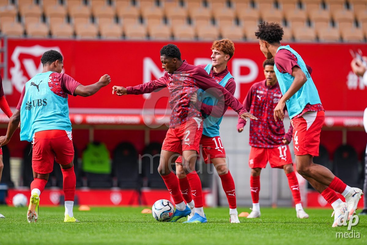VADUZ, LIECHTENSTEIN - OCTOBER 18: Warm-up during the UEFA European Under-17 Qualifier match between Switzerland and Spain at Rheinpark Stadion on October 18, 2026 in Vaduz, Liechtenstein.