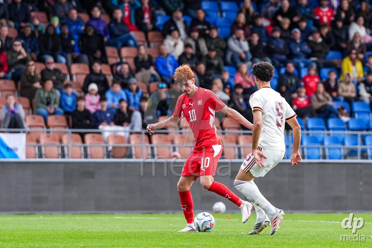 VADUZ, LIECHTENSTEIN - OCTOBER 18: Eron Kele of Switzerland scores the first team goal during the UEFA European Under-17 Qualifier match between Switzerland and Spain at Rheinpark Stadion on October 18, 2026 in Vaduz, Liechtenstein.