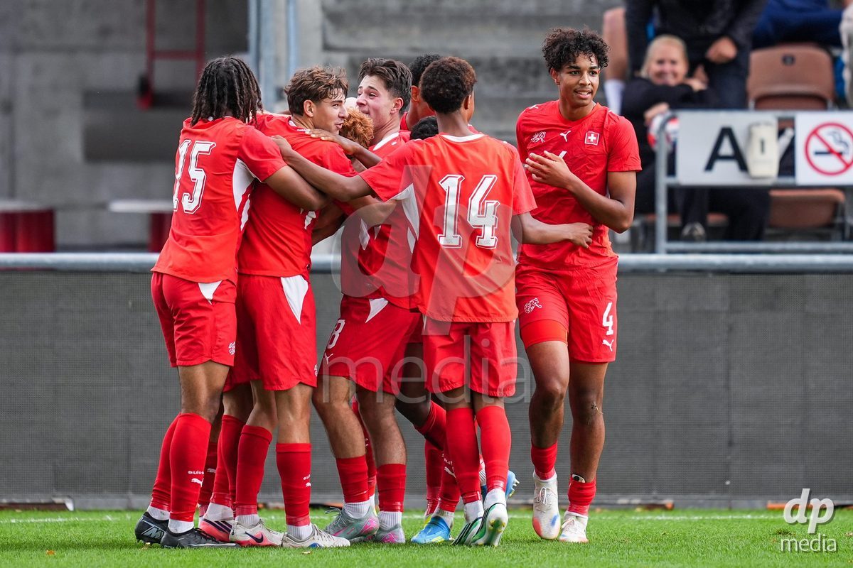 VADUZ, LIECHTENSTEIN - OCTOBER 18: Eron Kele of Switzerland celebrates scoring the first team goal during the UEFA European Under-17 Qualifier match between Switzerland and Spain at Rheinpark Stadion on October 18, 2026 in Vaduz, Liechtenstein.