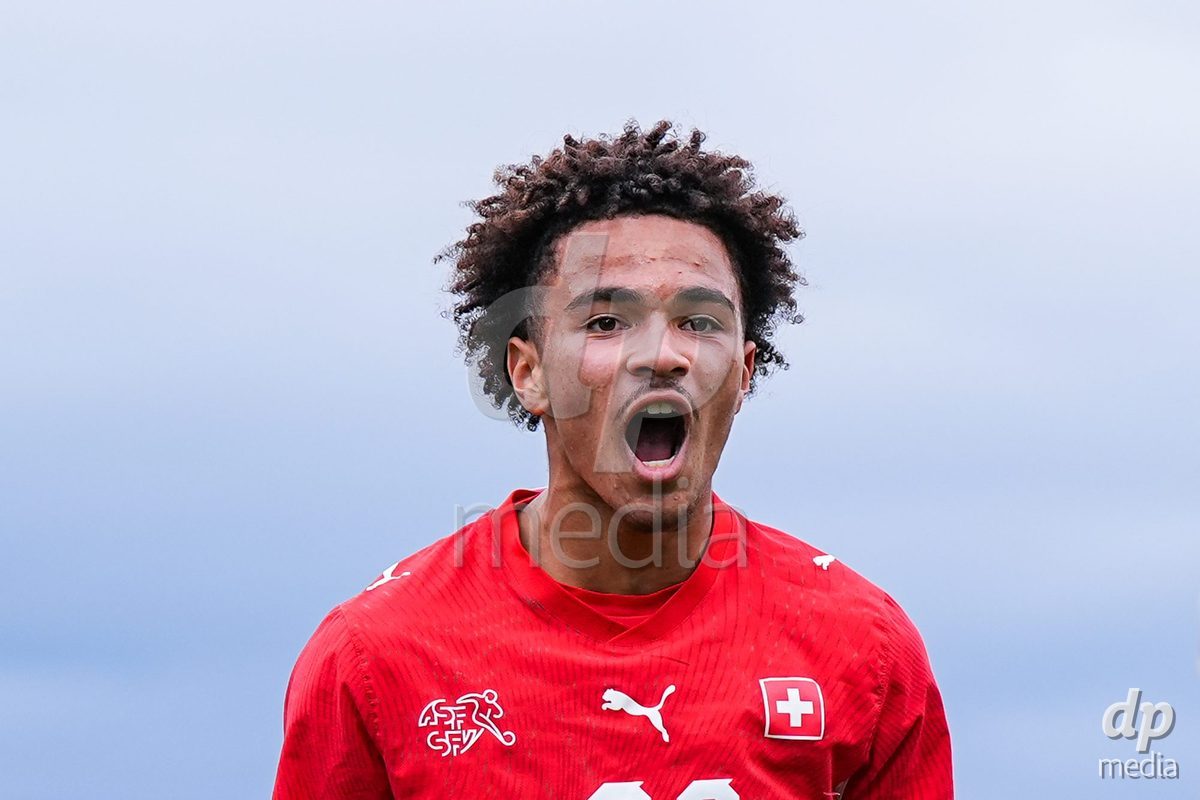 VADUZ, LIECHTENSTEIN - OCTOBER 18: Nolaan Stifani of Switzerland ceelbrates during the UEFA European Under-17 Qualifier match between Switzerland and Spain at Rheinpark Stadion on October 18, 2026 in Vaduz, Liechtenstein.