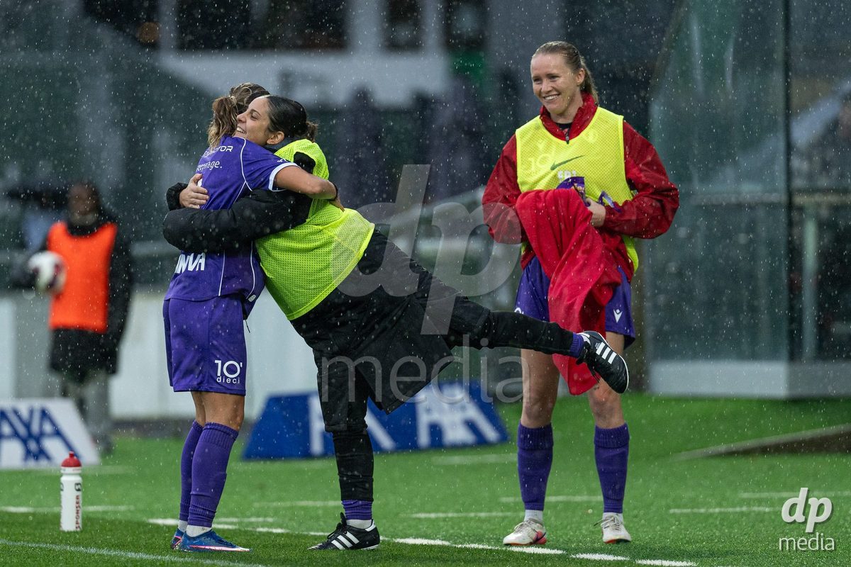 YVERDON-LES-BAINS, SWITZERLAND - OCTOBER 18: Evdokia Popadinova of FC Rapperswil-Jona celebrates the goal during the AXA Women's Super League match between FC Yverdon Women and FC Rapperswil-Jona at Stade Municipal on October 18, 2026 in Yverdon-les-Bains, Switzerland.