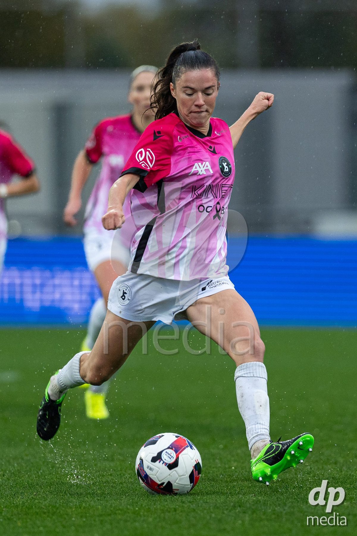 YVERDON-LES-BAINS, SWITZERLAND - OCTOBER 18: Chloé Marie Anne Le Franc of Yverdon Sport Women takes a shot during the AXA Women's Super League match between FC Yverdon Women and FC Rapperswil-Jona at Stade Municipal on October 18, 2026 in Yverdon-les-Bains, Switzerland.