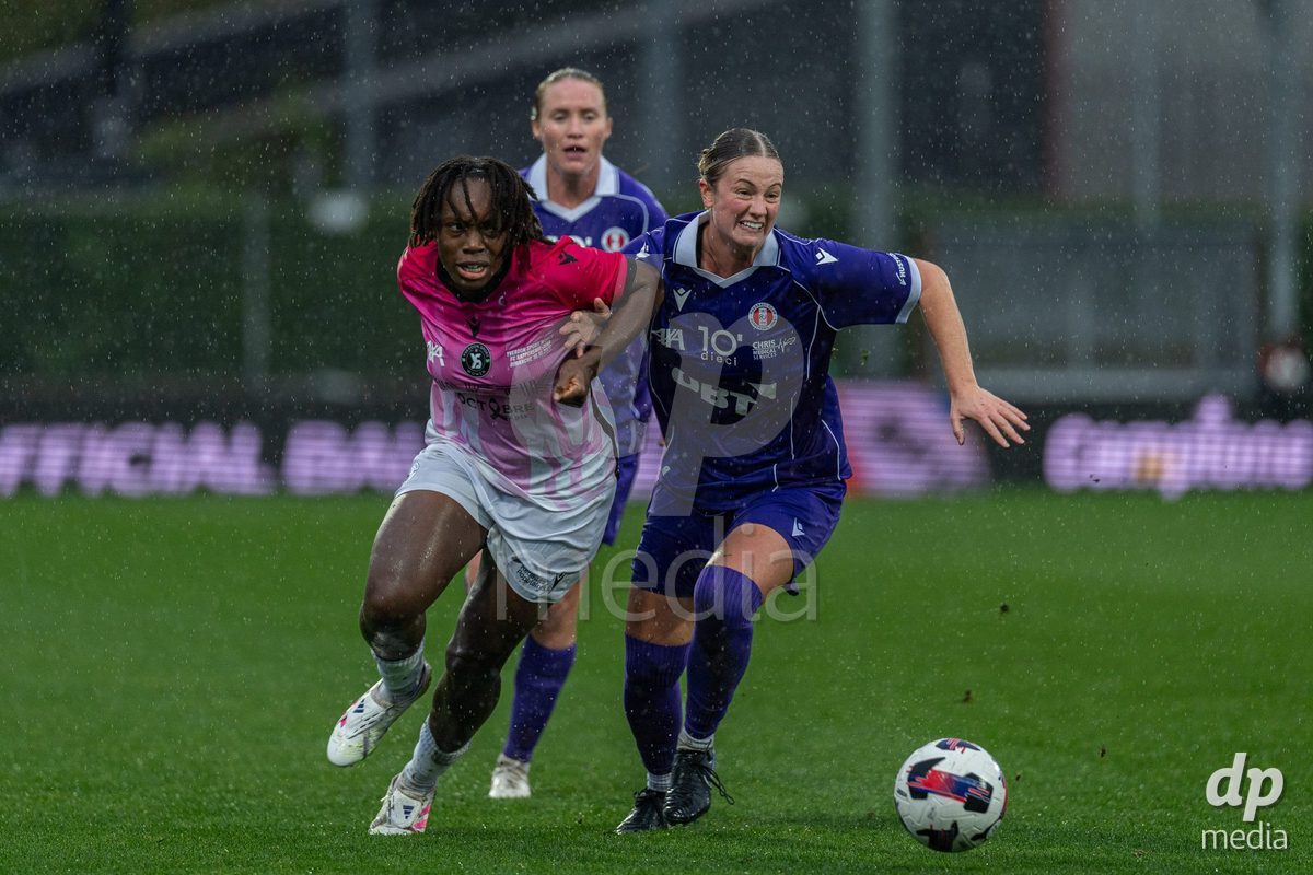 YVERDON-LES-BAINS, SWITZERLAND - OCTOBER 18: Maeva Sogan of Yverdon Sport Women battles for the ball during the AXA Women's Super League match between FC Yverdon Women and FC Rapperswil-Jona at Stade Municipal on October 18, 2026 in Yverdon-les-Bains, Switzerland.
