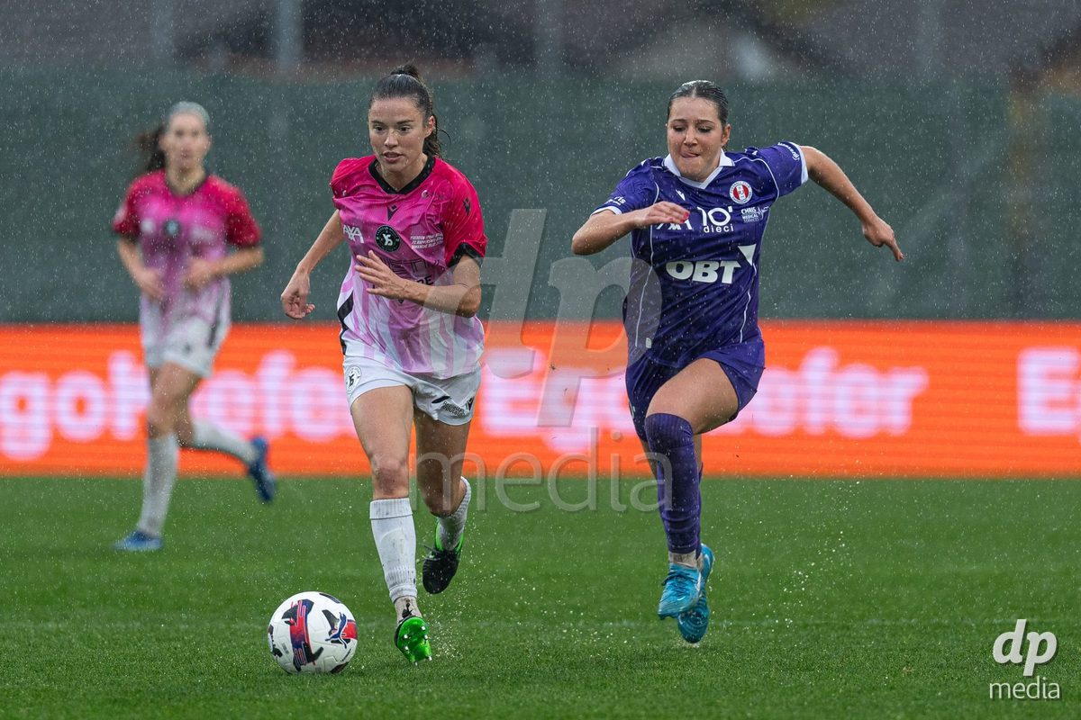 YVERDON-LES-BAINS, SWITZERLAND - OCTOBER 18: Chloé Marie Anne Le Franc of Yverdon Sport Women runs with the ball during the AXA Women's Super League match between FC Yverdon Women and FC Rapperswil-Jona at Stade Municipal on October 18, 2026 in Yverdon-les-Bains, Switzerland.