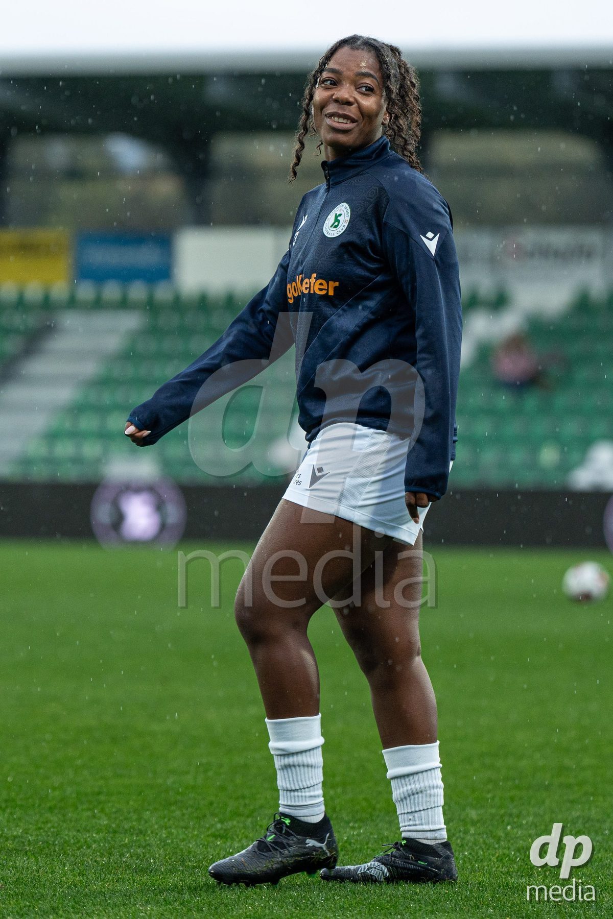 YVERDON-LES-BAINS, SWITZERLAND - OCTOBER 18: Frédérique Messomo of Yverdon Sport Women warms up during the AXA Women's Super League match between FC Yverdon Women and FC Rapperswil-Jona at Stade Municipal on October 18, 2026 in Yverdon-les-Bains, Switzerland.