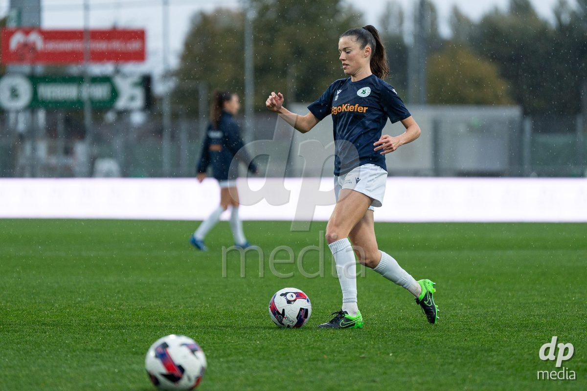 YVERDON-LES-BAINS, SWITZERLAND - OCTOBER 18: Chloé Marie Anne Le Franc of Yverdon Sport Women warms up during the AXA Women's Super League match between FC Yverdon Women and FC Rapperswil-Jona at Stade Municipal on October 18, 2026 in Yverdon-les-Bains, Switzerland.