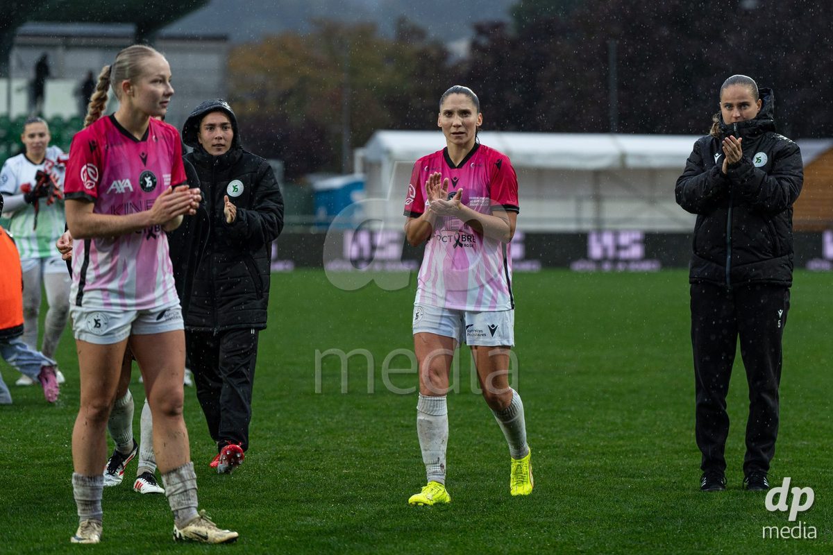 YVERDON-LES-BAINS, SWITZERLAND - OCTOBER 18: Yverdon Sport Women after the AXA Women's Super League match between FC Yverdon Women and FC Rapperswil-Jona at Stade Municipal on October 18, 2026 in Yverdon-les-Bains, Switzerland.
