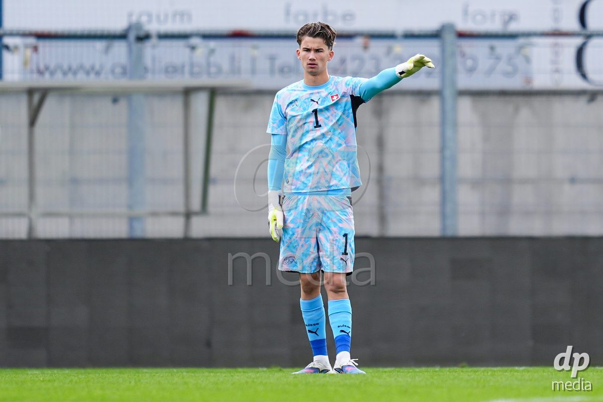 VADUZ, LIECHTENSTEIN - OCTOBER 18: Yanis Emch of Switzerland gestures during the UEFA European Under-17 Qualifier match between Switzerland and Spain at Rheinpark Stadion on October 18, 2026 in Vaduz, Liechtenstein.