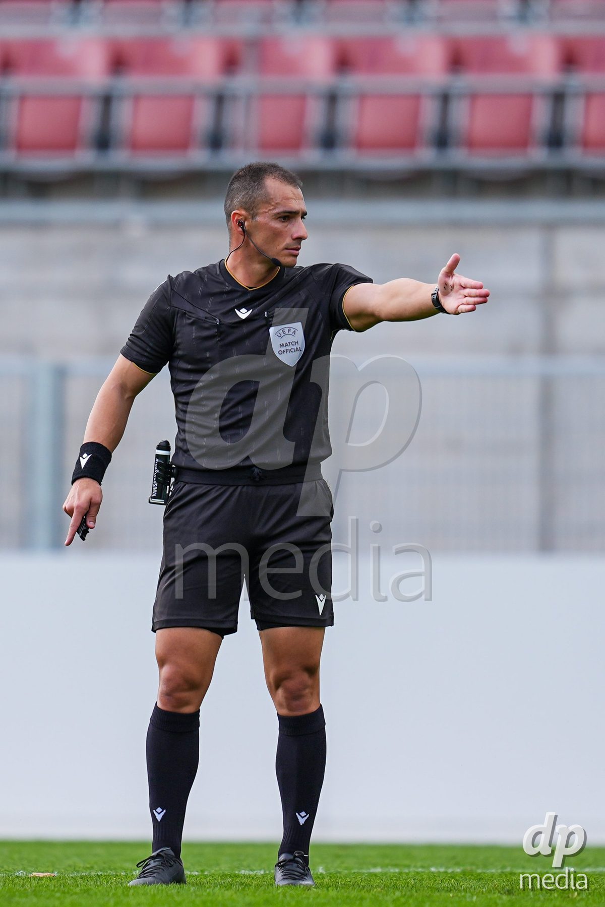 VADUZ, LIECHTENSTEIN - OCTOBER 18: Referee Konstantinos Fellas CYP during the UEFA European Under-17 Qualifier match between Switzerland and Spain at Rheinpark Stadion on October 18, 2026 in Vaduz, Liechtenstein.