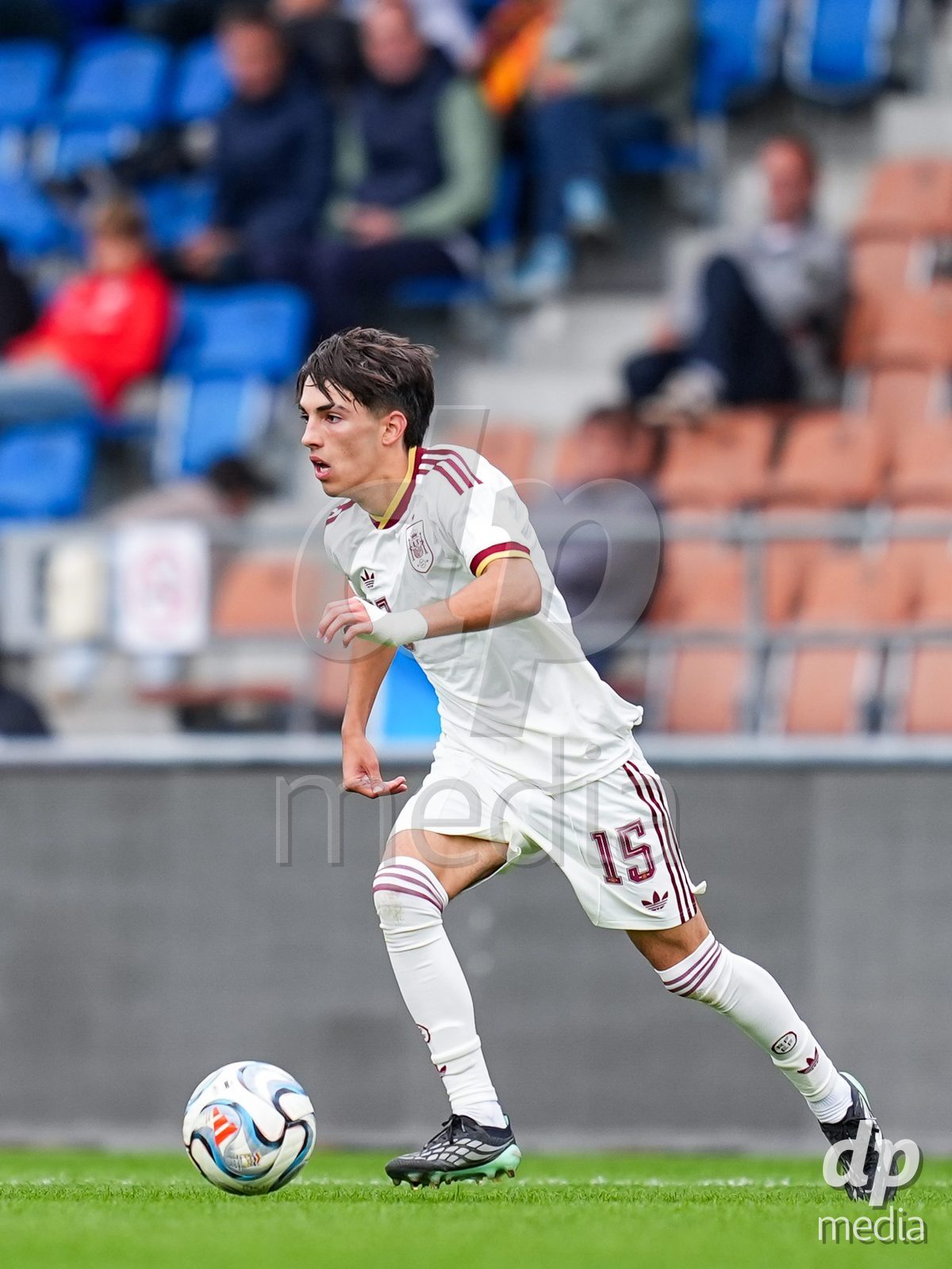 VADUZ, LIECHTENSTEIN - OCTOBER 18: Raul Lema of Spain controls the ball during the UEFA European Under-17 Qualifier match between Switzerland and Spain at Rheinpark Stadion on October 18, 2026 in Vaduz, Liechtenstein.