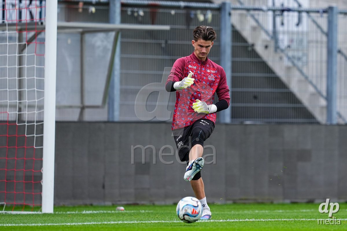 VADUZ, LIECHTENSTEIN - OCTOBER 18: Yanis Emch of Switzerland during warm up prior to  the UEFA European Under-17 Qualifier match between Switzerland and Spain at Rheinpark Stadion on October 18, 2026 in Vaduz, Liechtenstein.