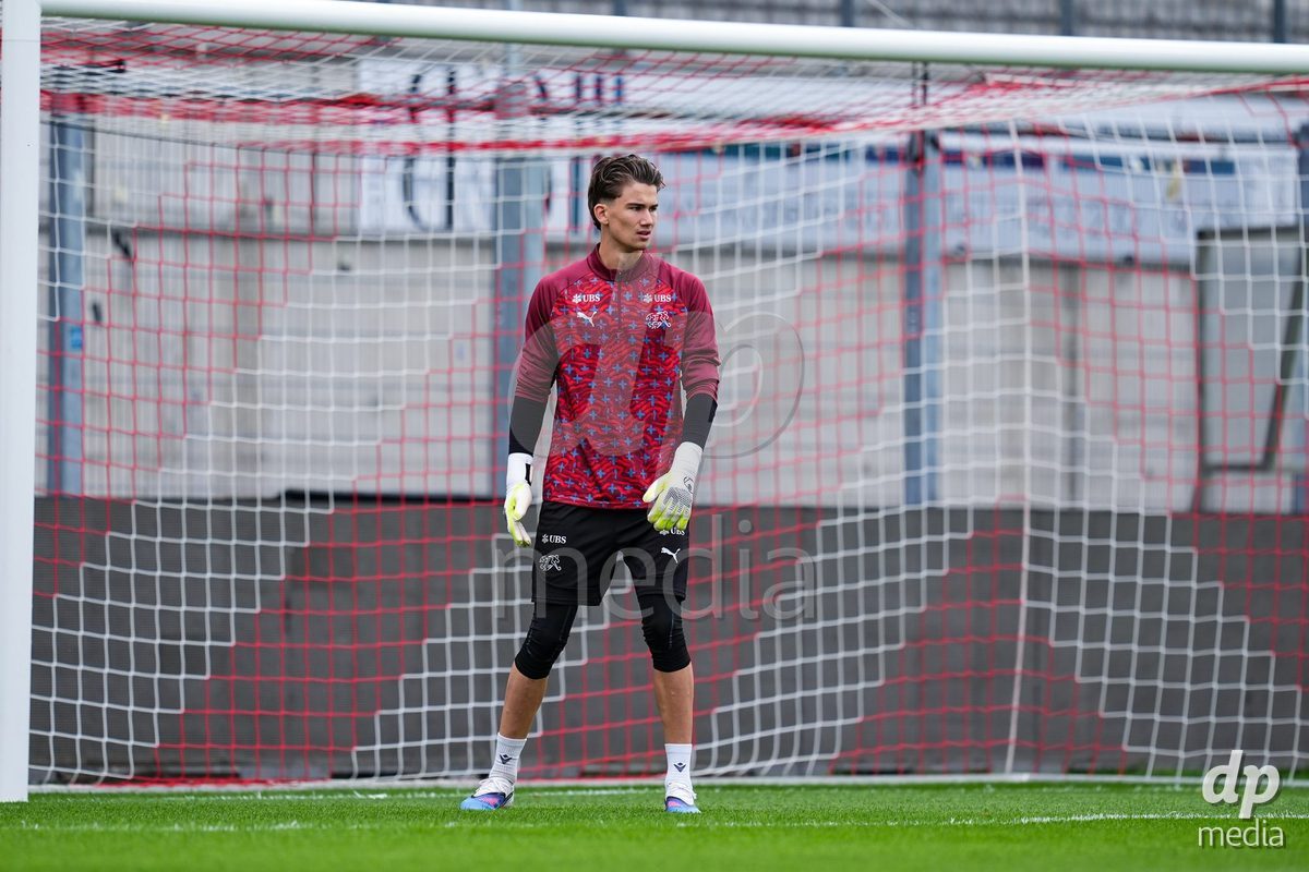 VADUZ, LIECHTENSTEIN - OCTOBER 18: Yanis Emch of Switzerland during warm up prior to the UEFA European Under-17 Qualifier match between Switzerland and Spain at Rheinpark Stadion on October 18, 2026 in Vaduz, Liechtenstein.