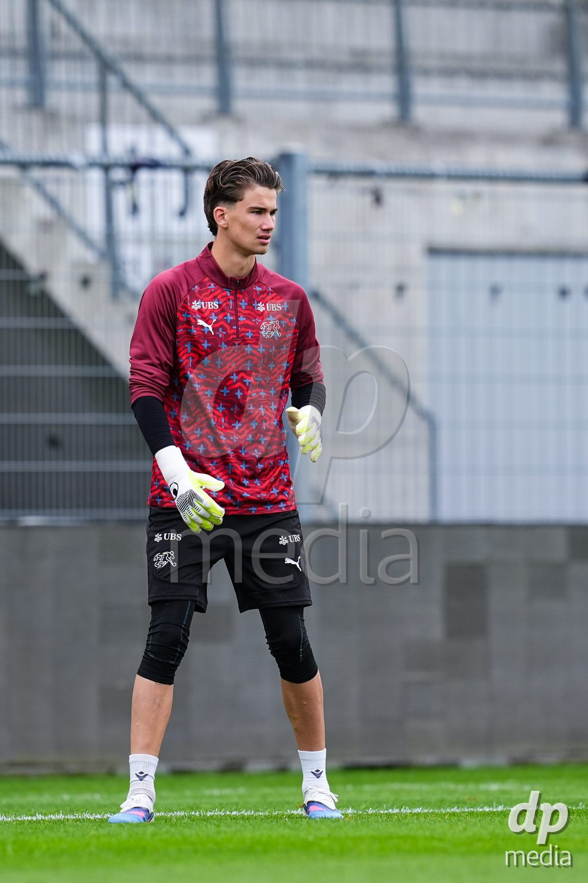 VADUZ, LIECHTENSTEIN - OCTOBER 18: Yanis Emch of Switzerland during warm up prior to the UEFA European Under-17 Qualifier match between Switzerland and Spain at Rheinpark Stadion on October 18, 2026 in Vaduz, Liechtenstein.