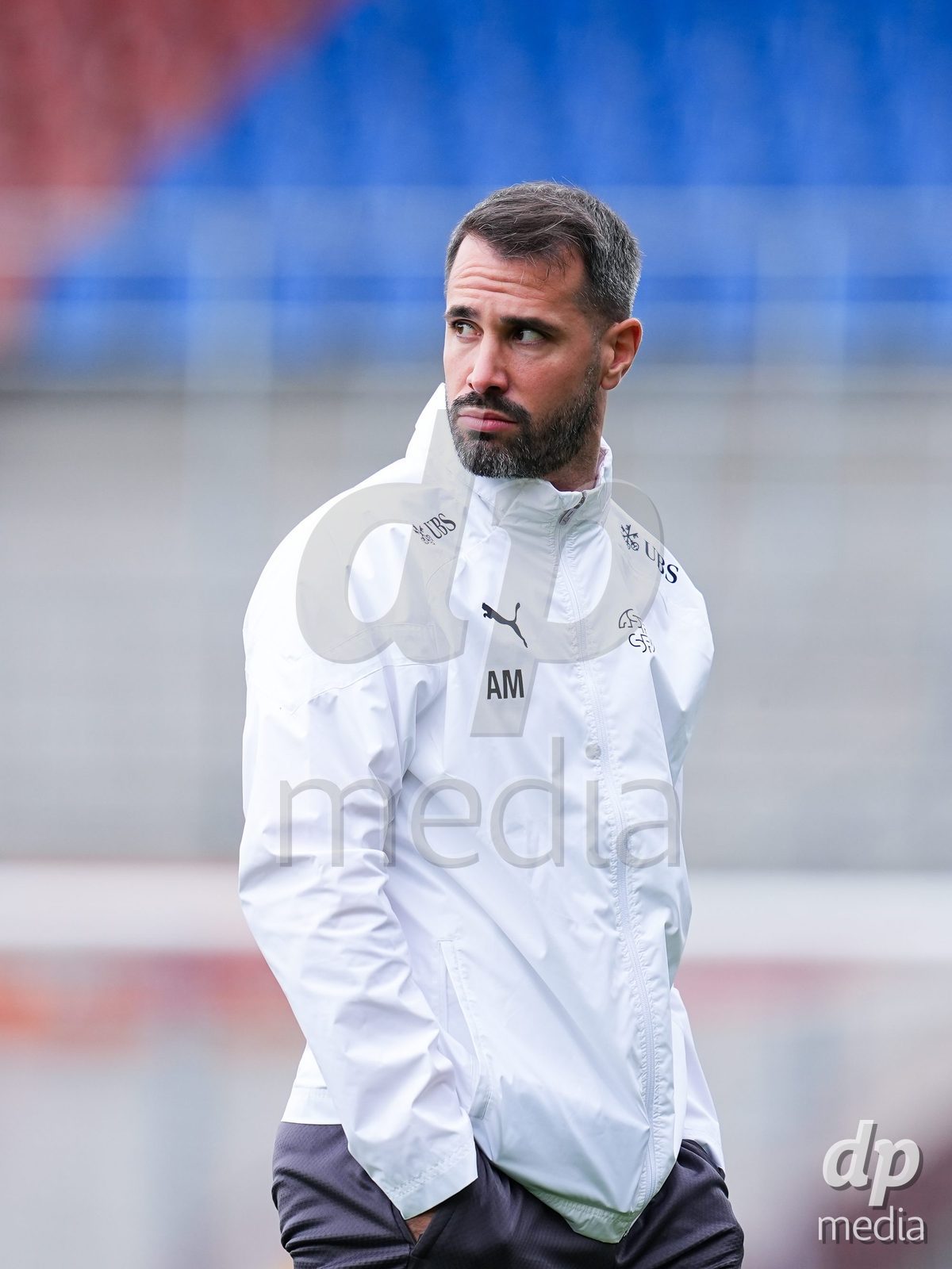 VADUZ, LIECHTENSTEIN - OCTOBER 18: Teammanager Antonino Maglia of Switzerland looks on prior to the UEFA European Under-17 Qualifier match between Switzerland and Spain at Rheinpark Stadion on October 18, 2026 in Vaduz, Liechtenstein.
