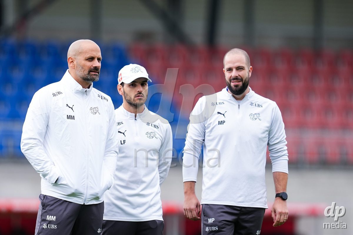 VADUZ, LIECHTENSTEIN - OCTOBER 18: Staff members of Switzerland during the UEFA European Under-17 Qualifier match between Switzerland and Spain at Rheinpark Stadion on October 18, 2026 in Vaduz, Liechtenstein.