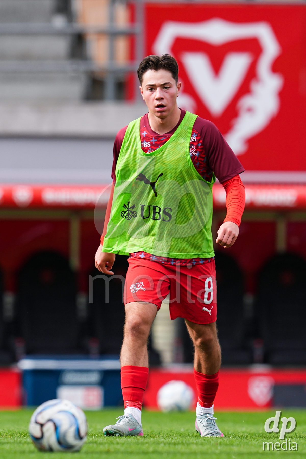VADUZ, LIECHTENSTEIN - OCTOBER 18: Leandro Cottiati of Switzerland during warm up prior to the UEFA European Under-17 Qualifier match between Switzerland and Spain at Rheinpark Stadion on October 18, 2026 in Vaduz, Liechtenstein.