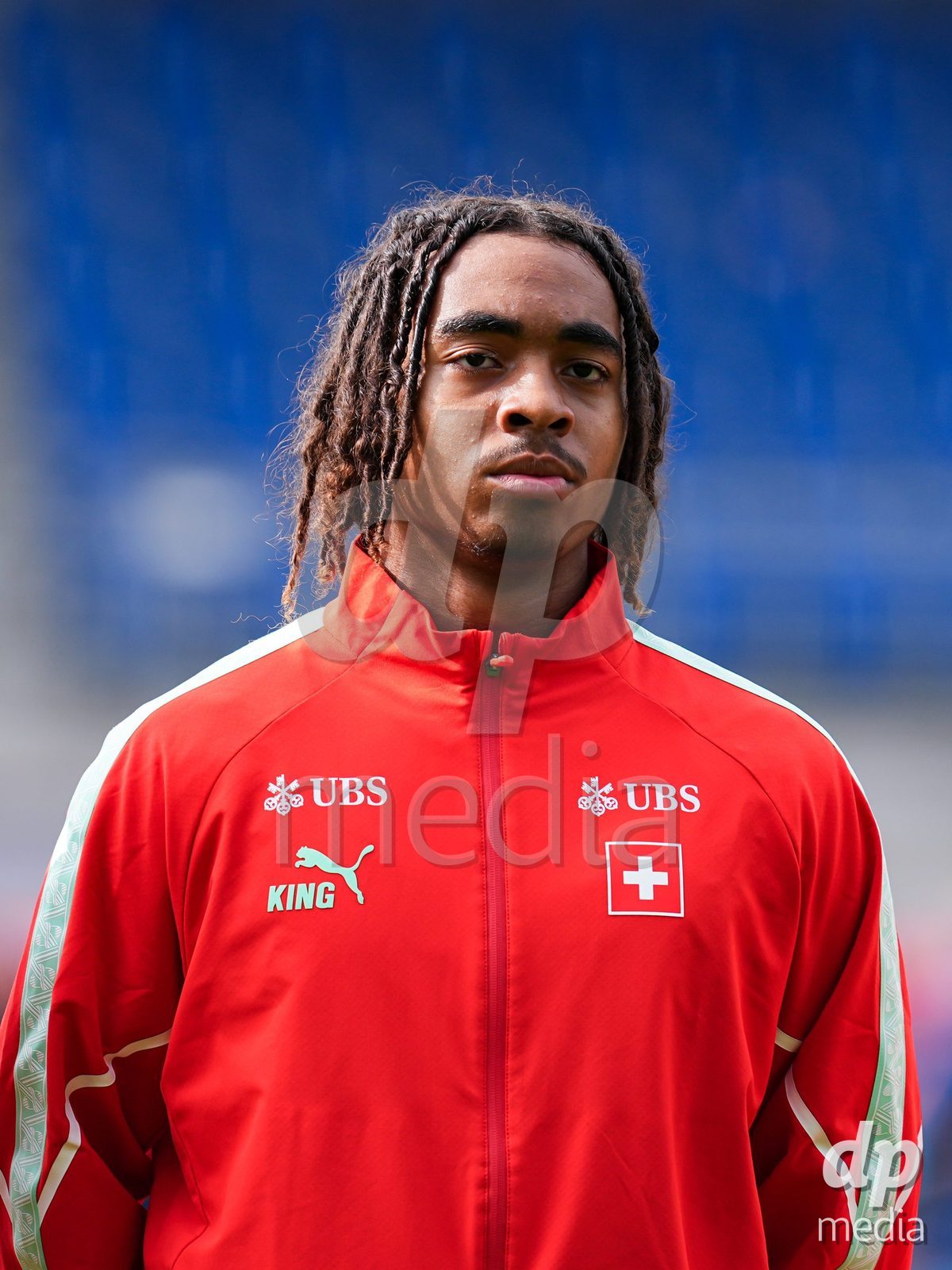 VADUZ, LIECHTENSTEIN - OCTOBER 18: Portrait (headshot/close up) of Leon White of Switzerland during the national anthem prior to the UEFA European Under-17 Qualifier match between Switzerland and Spain at Rheinpark Stadion on October 18, 2026 in Vaduz, Liechtenstein.