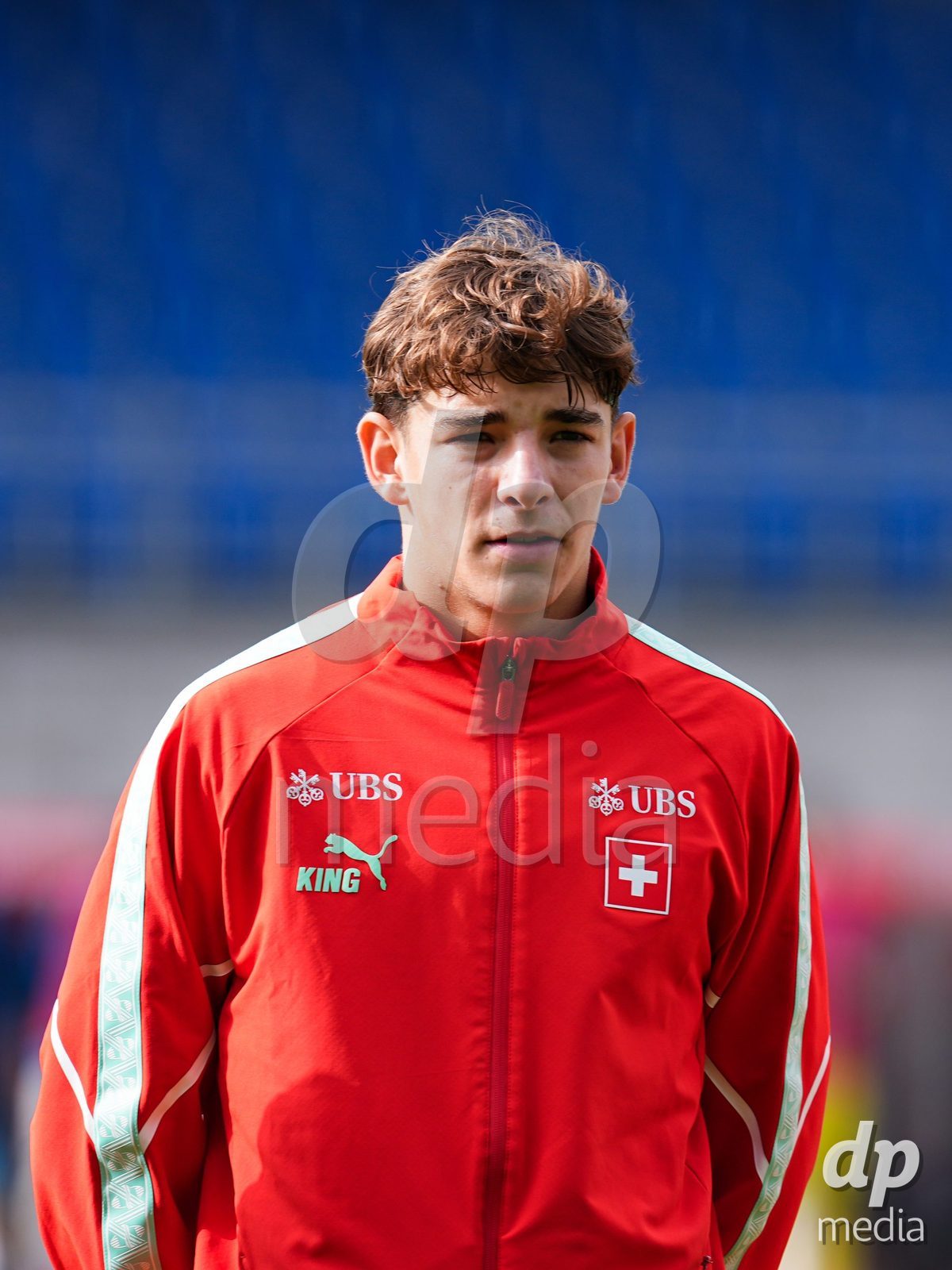 VADUZ, LIECHTENSTEIN - OCTOBER 18: Portrait (headshot/close up) of Niklas Zuger of Switzerland during the national anthem prior to the UEFA European Under-17 Qualifier match between Switzerland and Spain at Rheinpark Stadion on October 18, 2026 in Vaduz, Liechtenstein.