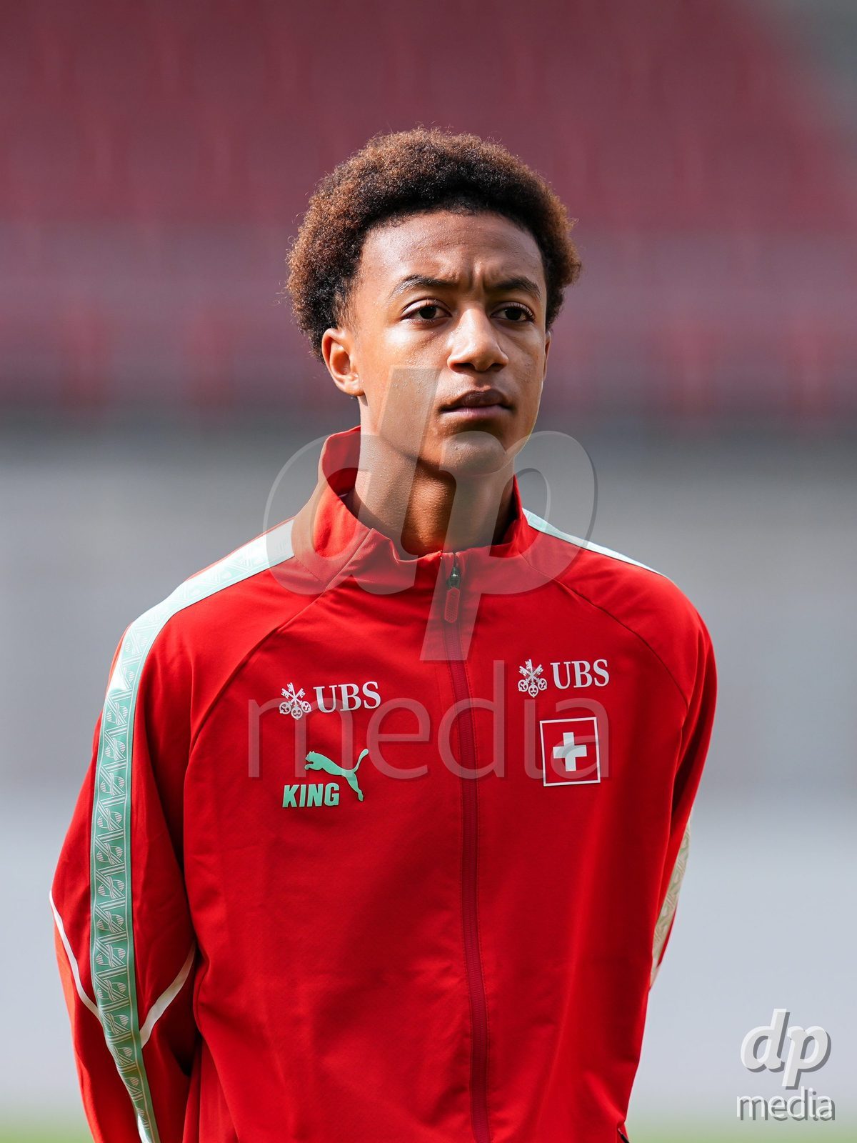 VADUZ, LIECHTENSTEIN - OCTOBER 18: Portrait (headshot/close up) of Ryan Hare of Switzerland during the national anthem prior to the UEFA European Under-17 Qualifier match between Switzerland and Spain at Rheinpark Stadion on October 18, 2026 in Vaduz, Liechtenstein.