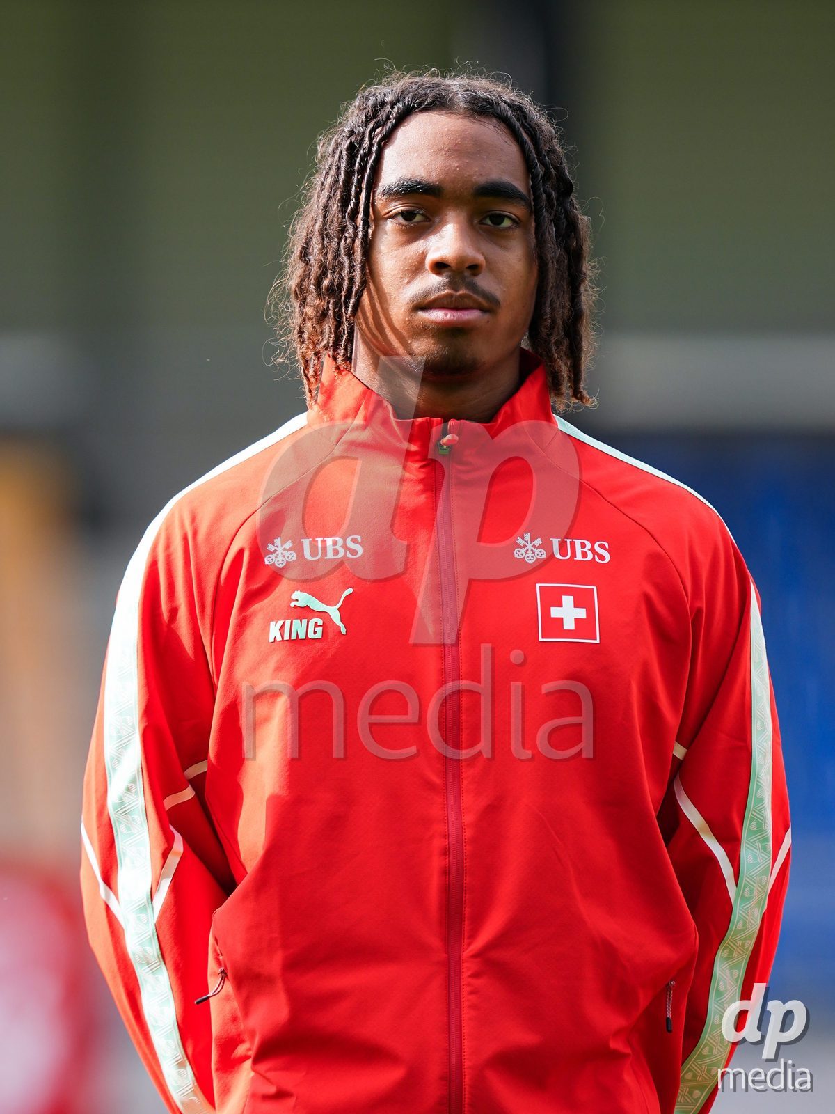 VADUZ, LIECHTENSTEIN - OCTOBER 18: Portrait (headshot/close up) of Leon White of Switzerland during the national anthem prior to the UEFA European Under-17 Qualifier match between Switzerland and Spain at Rheinpark Stadion on October 18, 2026 in Vaduz, Liechtenstein.