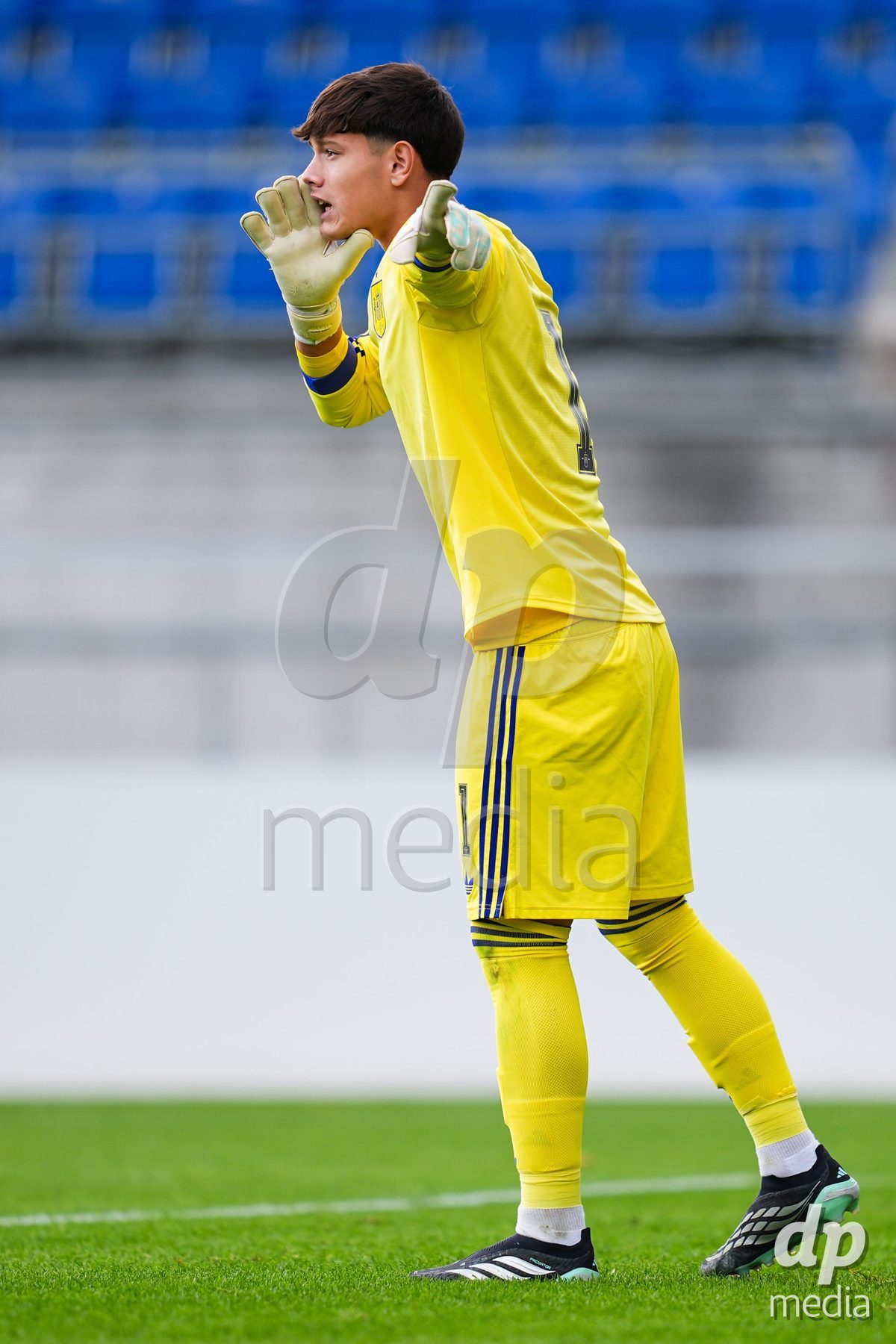 VADUZ, LIECHTENSTEIN - OCTOBER 18: Pablo Pena of Spain reacts during the UEFA European Under-17 Qualifier match between Switzerland and Spain at Rheinpark Stadion on October 18, 2026 in Vaduz, Liechtenstein.
