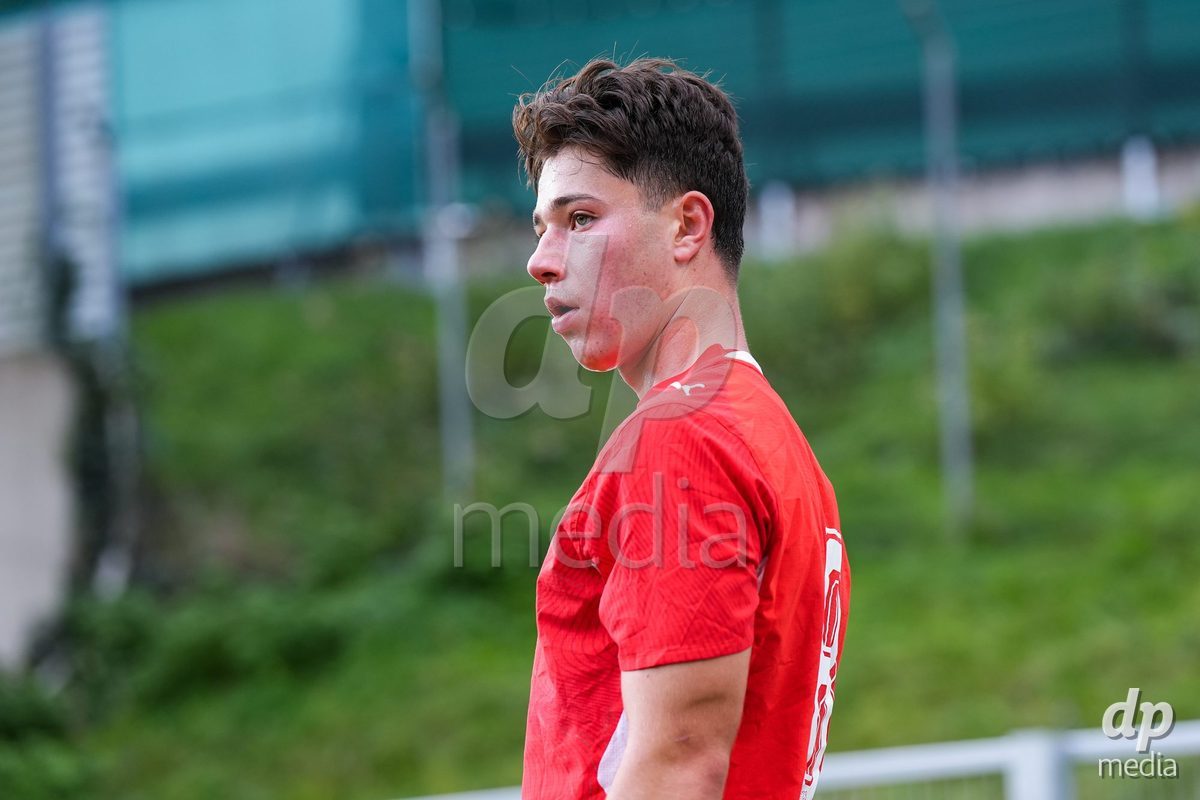 VADUZ, LIECHTENSTEIN - OCTOBER 18: Leandro Cottiati of Switzerland looks on during the UEFA European Under-17 Qualifier match between Switzerland and Spain at Rheinpark Stadion on October 18, 2026 in Vaduz, Liechtenstein.