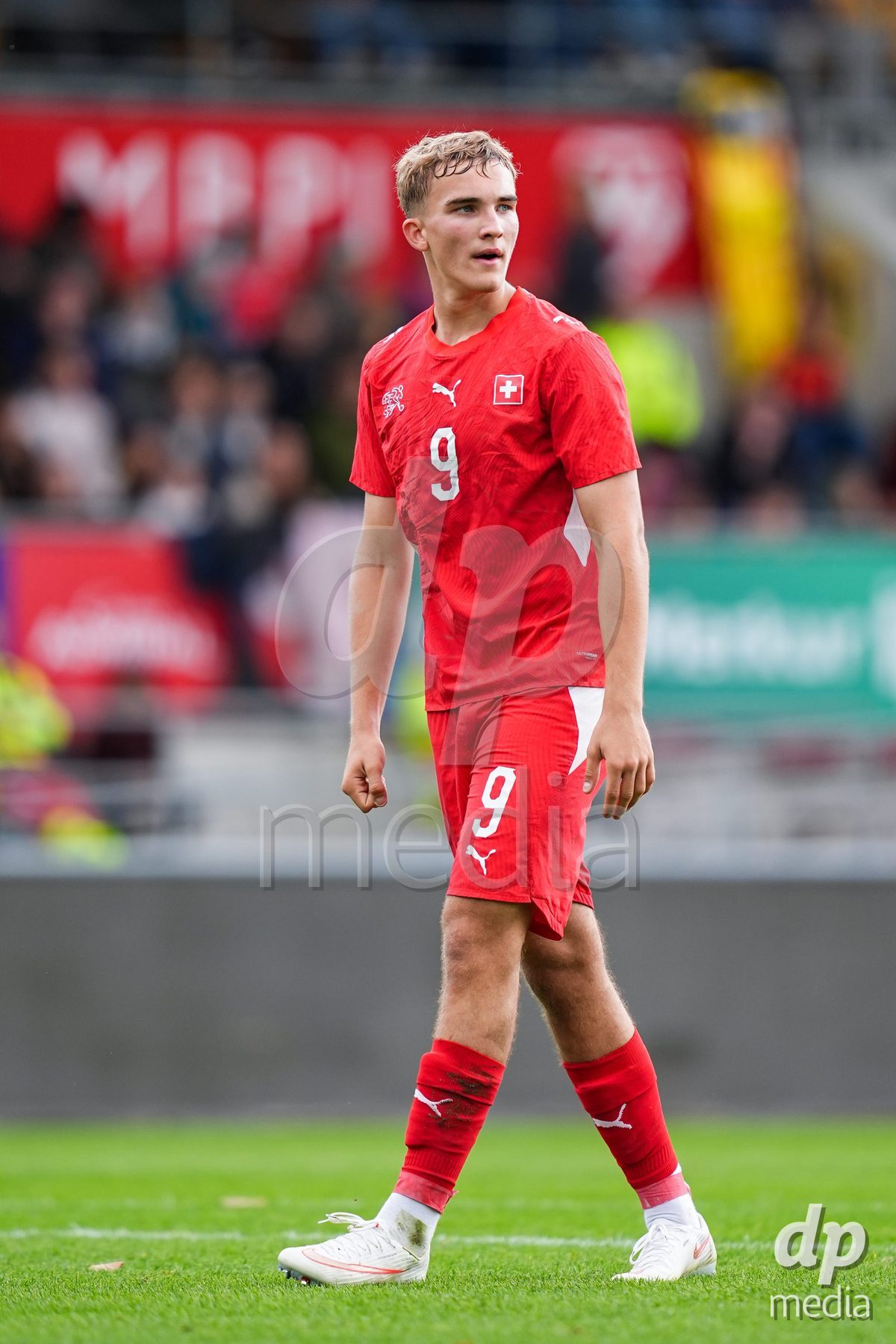 VADUZ, LIECHTENSTEIN - OCTOBER 18: Niko Cavka of Switzerland looks on during the UEFA European Under-17 Qualifier match between Switzerland and Spain at Rheinpark Stadion on October 18, 2026 in Vaduz, Liechtenstein.