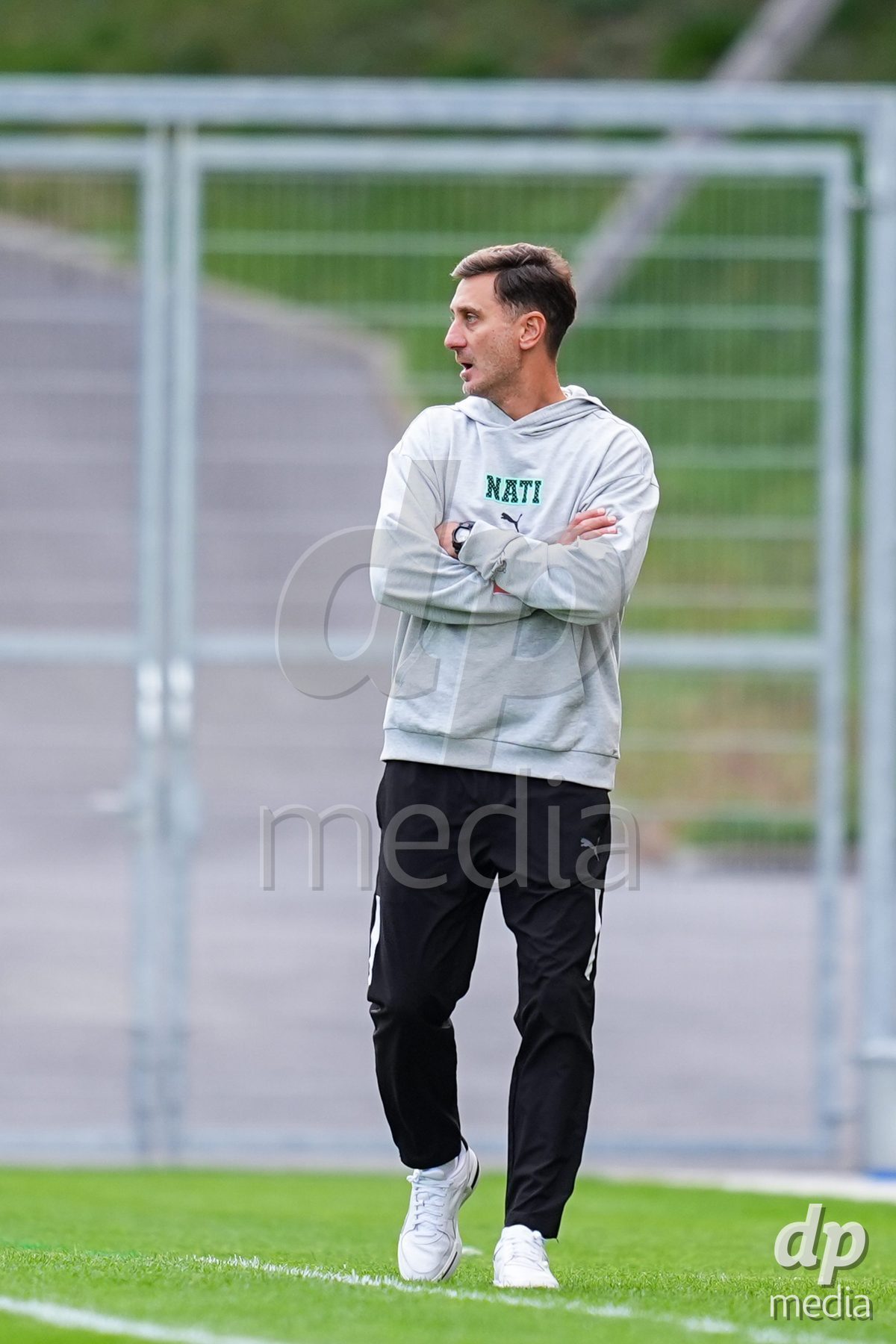 VADUZ, LIECHTENSTEIN - OCTOBER 18: Headcoach of Switzerland Ilija Borenovic looks on during the UEFA European Under-17 Qualifier match between Switzerland and Spain at Rheinpark Stadion on October 18, 2026 in Vaduz, Liechtenstein.