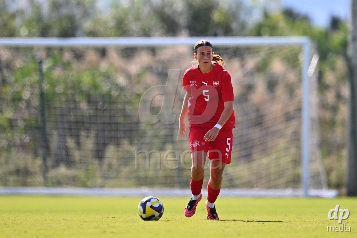 OLIVA NOVA, SPAIN - OCTOBER 22: Emeline van Dam of Switzerland during the International Women's Friendly match between Hungary U17 and Switzerland U17 at Oliva Nova Sports Center on October 22, 2026 in Oliva Nova, Spain.