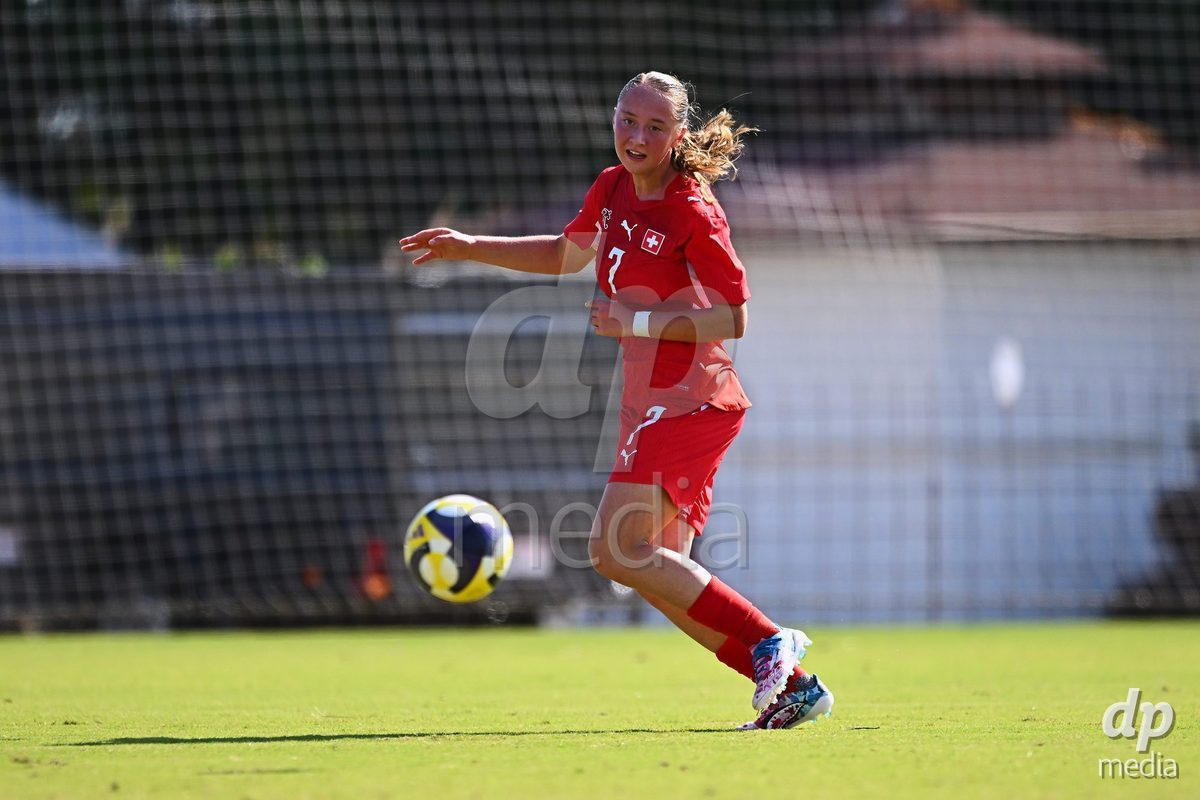 OLIVA NOVA, SPAIN - OCTOBER 22: Lena Marie Winter of Switzerland during the International Women's Friendly match between Hungary U17 and Switzerland U17 at Oliva Nova Sports Center on October 22, 2026 in Oliva Nova, Spain.