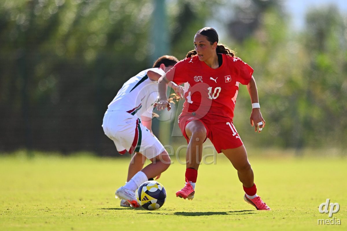 OLIVA NOVA, SPAIN - OCTOBER 22: Melissa Mettraux of Switzerland during the International Women's Friendly match between Hungary U17 and Switzerland U17 at Oliva Nova Sports Center on October 22, 2026 in Oliva Nova, Spain.