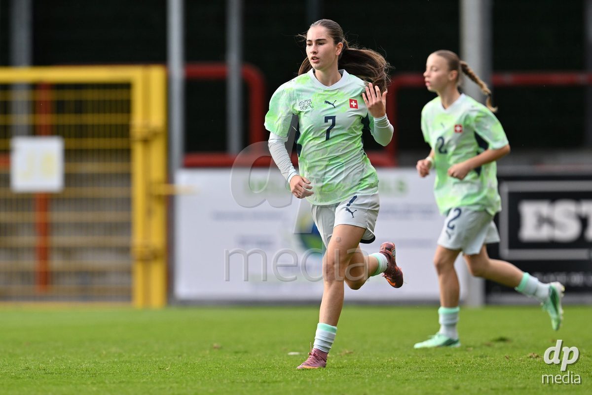 MOUSCRON, BELGIUM - OCTOBER 22: Mia Seitz (7) of Switzerland pictured during the International Women's Friendly match between Belgium U16 and Switzerland U16 at Le Cannonier on October 22, 2026 in Mouscron, Belgium.