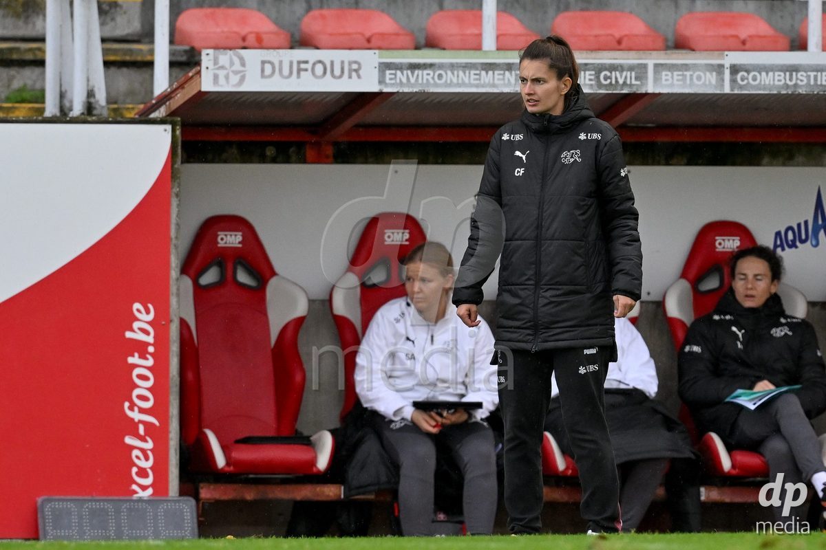 MOUSCRON, BELGIUM - OCTOBER 22: Headcoach Carola Fasel of Switzerland pictured during the International Women's Friendly match between Belgium U16 and Switzerland U16 at Le Cannonier on October 22, 2026 in Mouscron, Belgium.