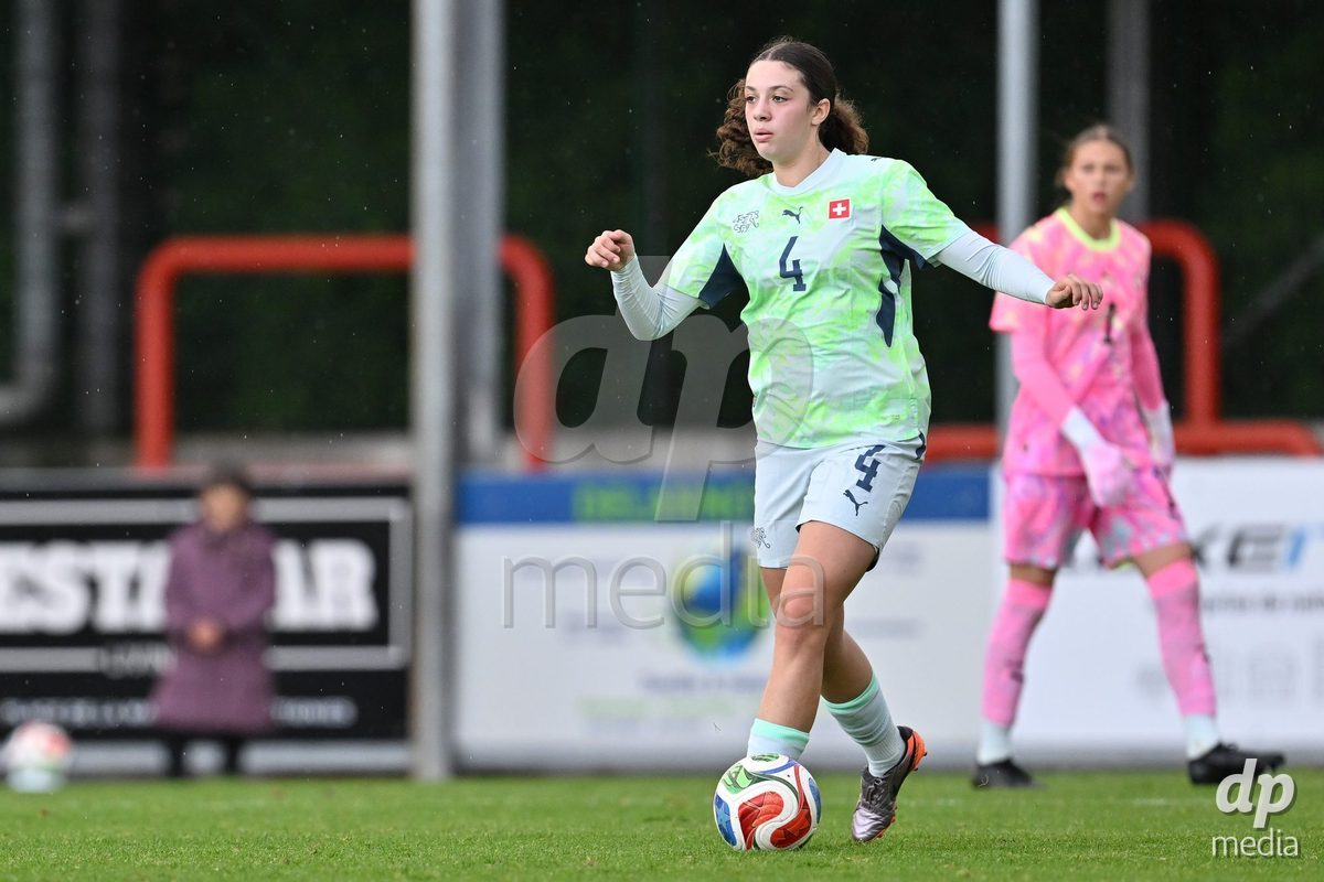 MOUSCRON, BELGIUM - OCTOBER 22: Kyra Fahmy (4) of Switzerland pictured during the International Women's Friendly match between Belgium U16 and Switzerland U16 at Le Cannonier on October 22, 2026 in Mouscron, Belgium.