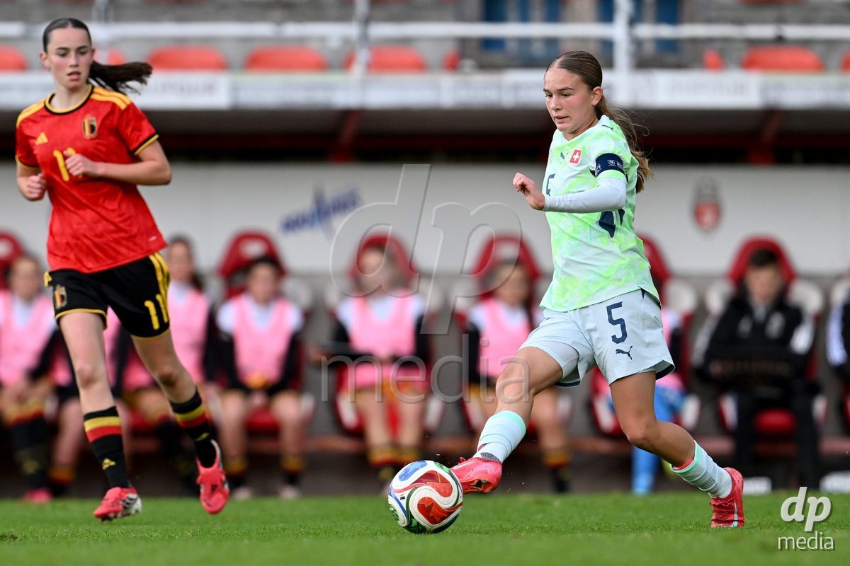 MOUSCRON, BELGIUM - OCTOBER 22: Sophie Augustin (5) of Switzerland pictured during the International Women's Friendly match between Belgium U16 and Switzerland U16 at Le Cannonier on October 22, 2026 in Mouscron, Belgium.