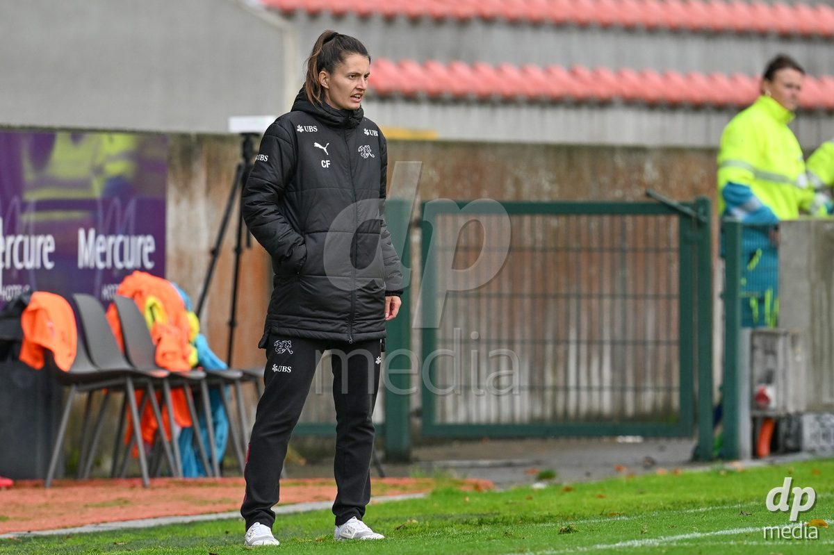 MOUSCRON, BELGIUM - OCTOBER 22: Headcoach Carola Fasel of Switzerland pictured during the International Women's Friendly match between Belgium U16 and Switzerland U16 at Le Cannonier on October 22, 2026 in Mouscron, Belgium.