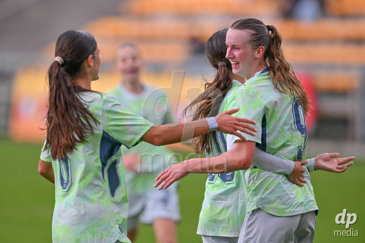 MOUSCRON, BELGIUM - OCTOBER 22: Jenny Reuter (9) of Switzerland celebrates after scoring the 2-2 equalizer goal during the International Women's Friendly match between Belgium U16 and Switzerland U16 at Le Cannonier on October 22, 2026 in Mouscron, Belgium.