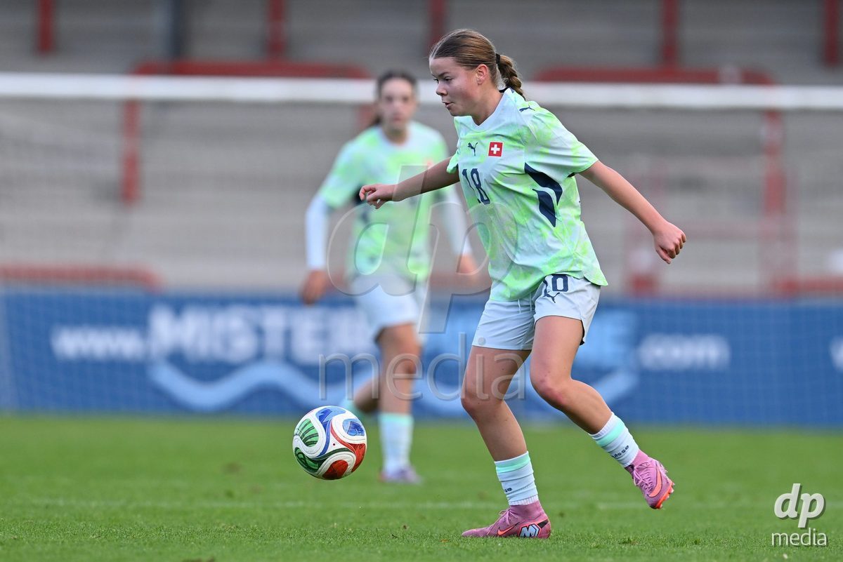 MOUSCRON, BELGIUM - OCTOBER 22: Chiara Mosimann (18) of Switzerland pictured during the International Women's Friendly match between Belgium U16 and Switzerland U16 at Le Cannonier on October 22, 2026 in Mouscron, Belgium.