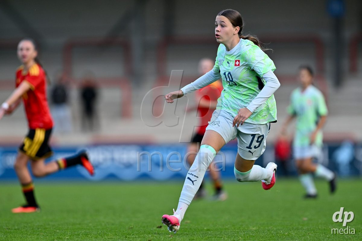 MOUSCRON, BELGIUM - OCTOBER 22: Lucija Biuk (19) of Switzerland pictured in action during the International Women's Friendly match between Belgium U16 and Switzerland U16 at Le Cannonier on October 22, 2026 in Mouscron, Belgium.