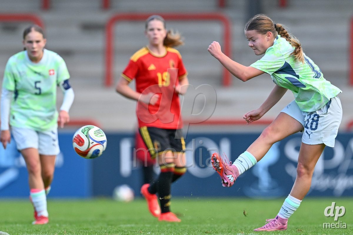 MOUSCRON, BELGIUM - OCTOBER 22: Chiara Mosimann (18) of Switzerland pictured during the International Women's Friendly match between Belgium U16 and Switzerland U16 at Le Cannonier on October 22, 2026 in Mouscron, Belgium.