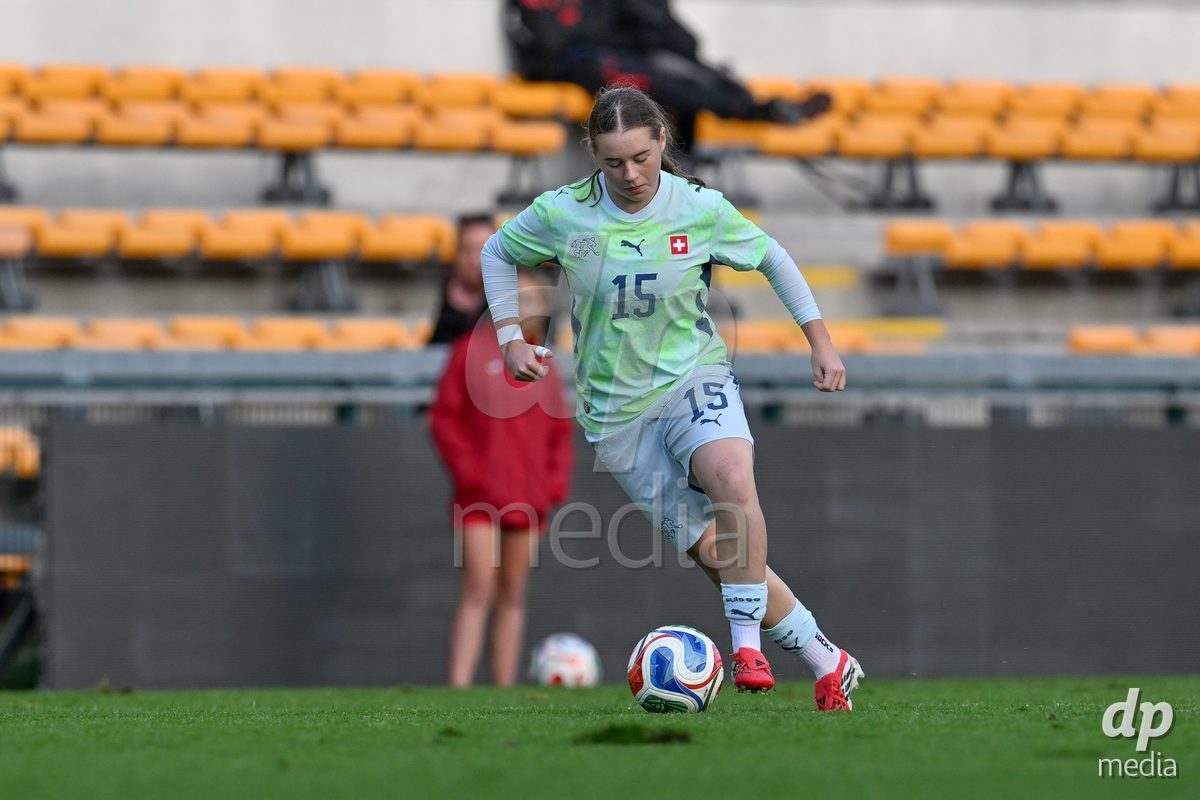 MOUSCRON, BELGIUM - OCTOBER 22: Elena Fluckiger (15) of Switzerland pictured during the International Women's Friendly match between Belgium U16 and Switzerland U16 at Le Cannonier on October 22, 2026 in Mouscron, Belgium.