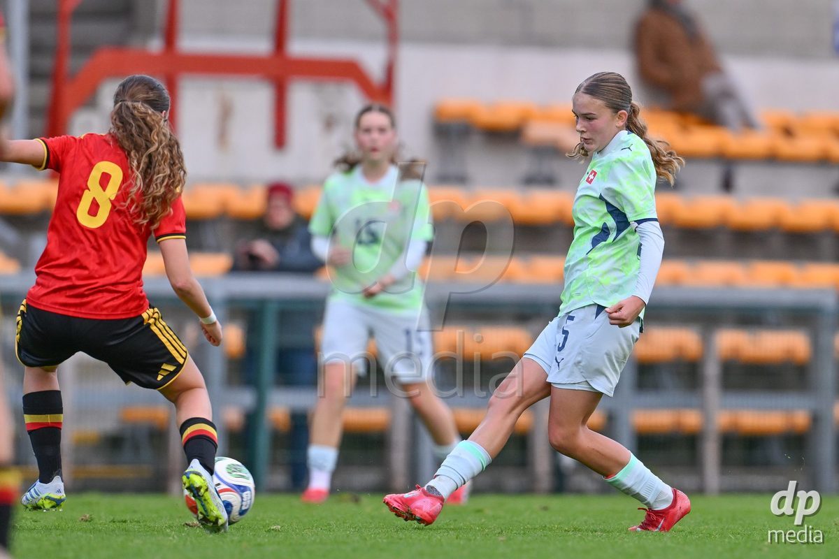 MOUSCRON, BELGIUM - OCTOBER 22: Sophie Augustin (5) of Switzerland pictured during the International Women's Friendly match between Belgium U16 and Switzerland U16 at Le Cannonier on October 22, 2026 in Mouscron, Belgium.