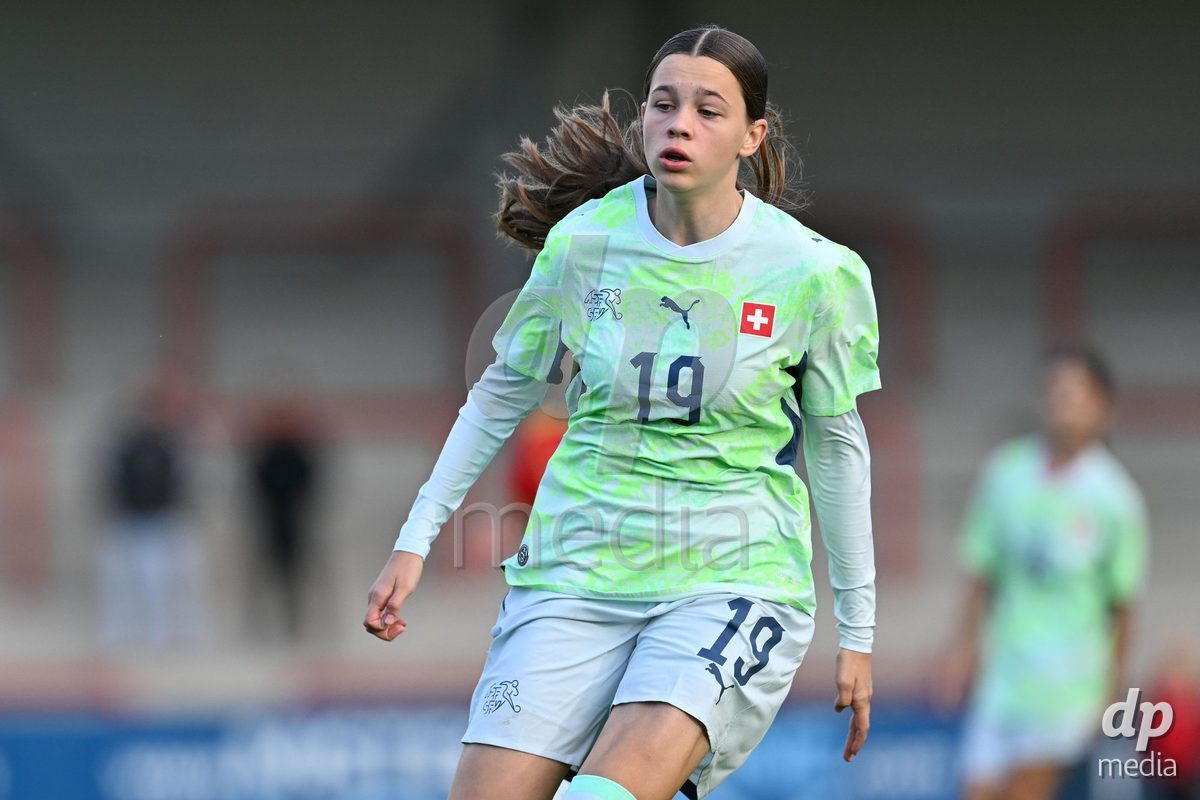 MOUSCRON, BELGIUM - OCTOBER 22: Lucija Biuk (19) of Switzerland pictured in action during the International Women's Friendly match between Belgium U16 and Switzerland U16 at Le Cannonier on October 22, 2026 in Mouscron, Belgium.