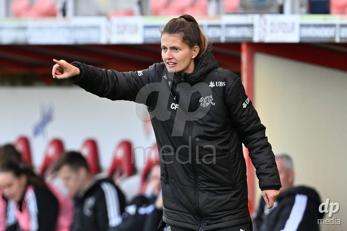 MOUSCRON, BELGIUM - OCTOBER 22: Headcoach Carola Fasel of Switzerland pictured during the International Women's Friendly match between Belgium U16 and Switzerland U16 at Le Cannonier on October 22, 2026 in Mouscron, Belgium.