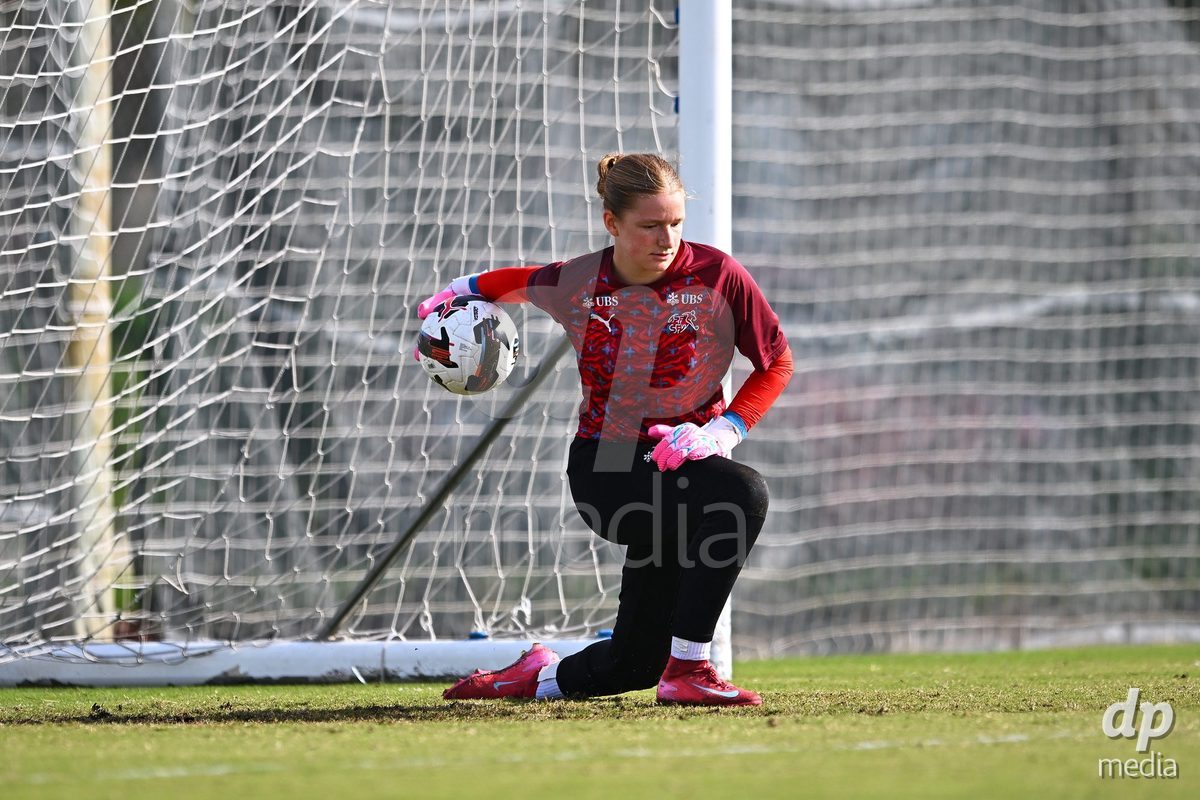 OLIVA NOVA, SPAIN - OCTOBER 24: Florentine Pohlenz Goalkeeper of Switzerland during the International Women's Friendly match between Switzerland U17 and Hungary U17 at Oliva Nova Sports Center on October 24, 2026 in Oliva Nova, Spain.