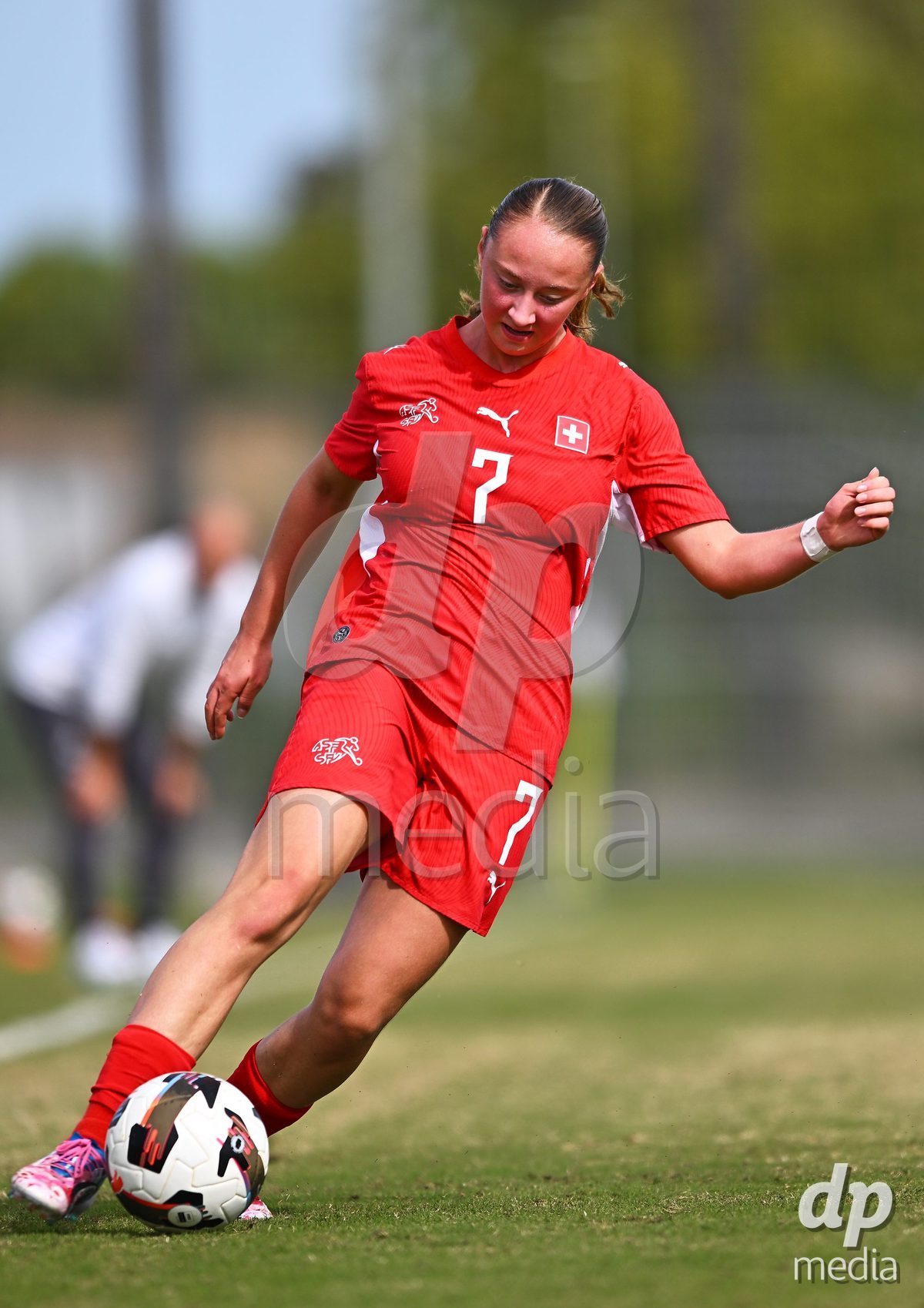 OLIVA NOVA, SPAIN - OCTOBER 24: Lena Marie Winter of Switzerland during the International Women's Friendly match between Switzerland U17 and Hungary U17 at Oliva Nova Sports Center on October 24, 2026 in Oliva Nova, Spain.