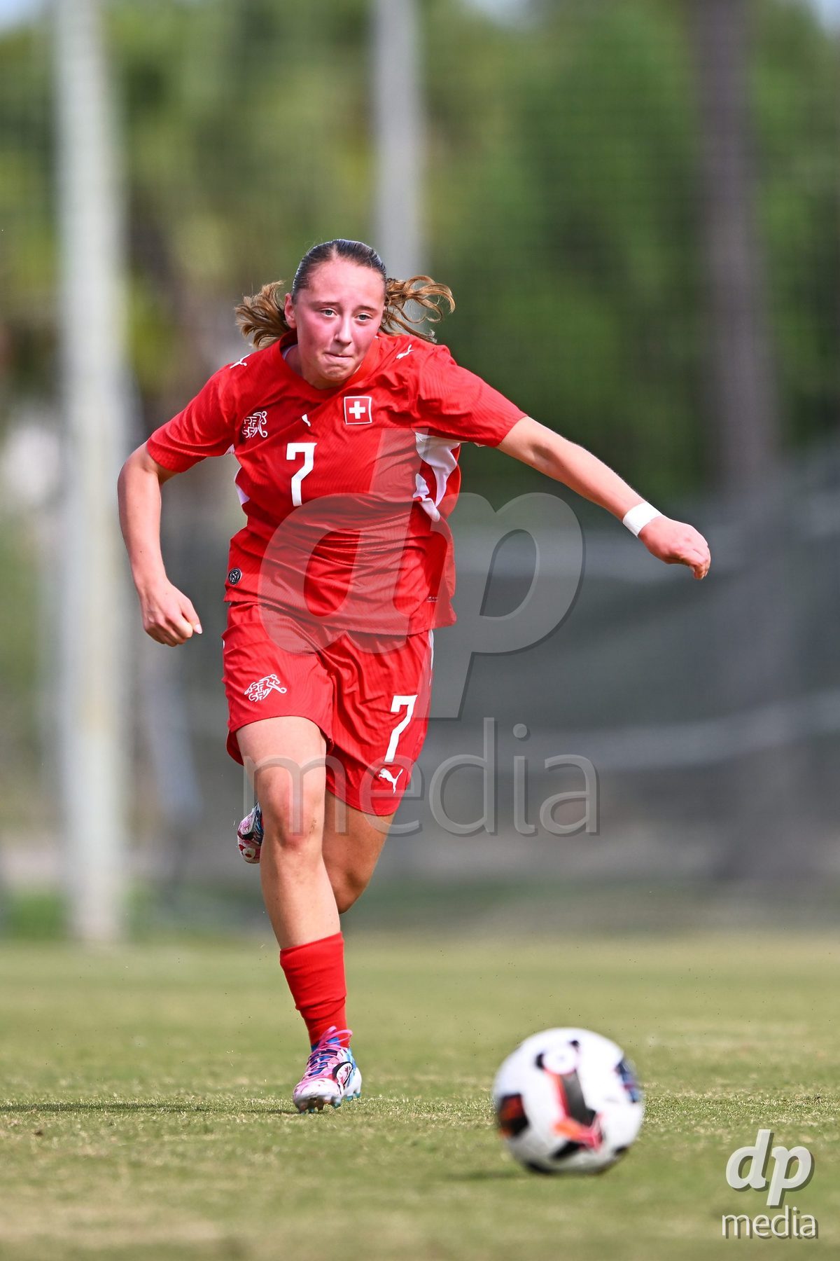 OLIVA NOVA, SPAIN - OCTOBER 24: Lena Marie Winter of Switzerland during the International Women's Friendly match between Switzerland U17 and Hungary U17 at Oliva Nova Sports Center on October 24, 2026 in Oliva Nova, Spain.