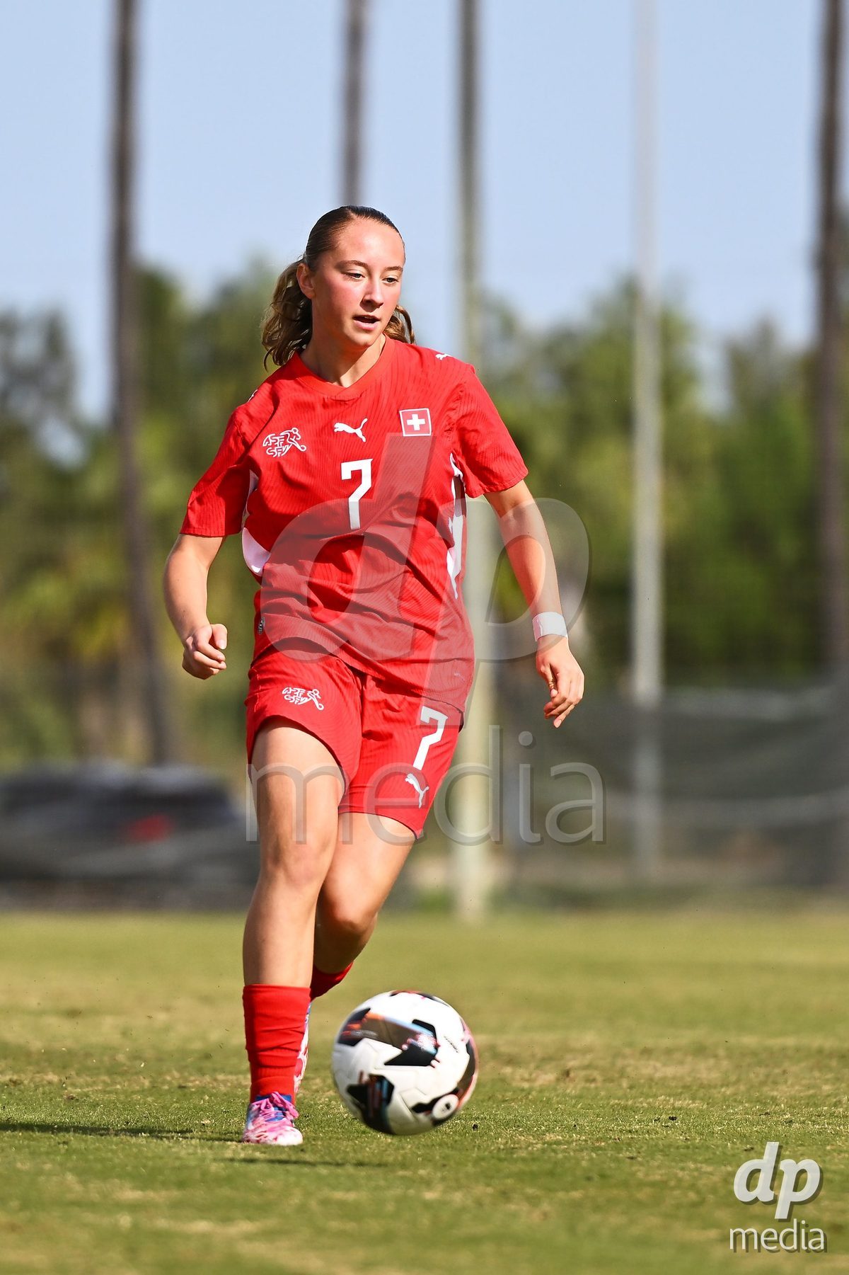 OLIVA NOVA, SPAIN - OCTOBER 24: Lena Marie Winter of Switzerland during the International Women's Friendly match between Switzerland U17 and Hungary U17 at Oliva Nova Sports Center on October 24, 2026 in Oliva Nova, Spain.
