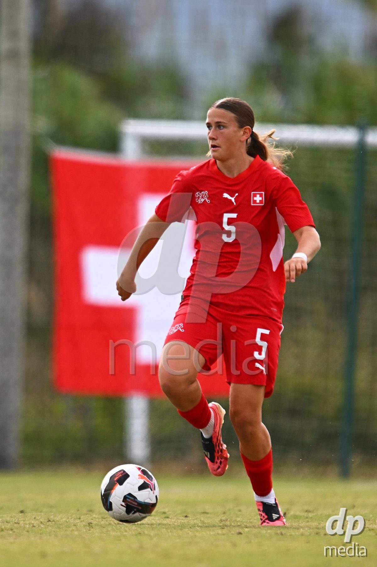 OLIVA NOVA, SPAIN - OCTOBER 24: Emeline van Dam of Switzerland during the International Women's Friendly match between Switzerland U17 and Hungary U17 at Oliva Nova Sports Center on October 24, 2026 in Oliva Nova, Spain.